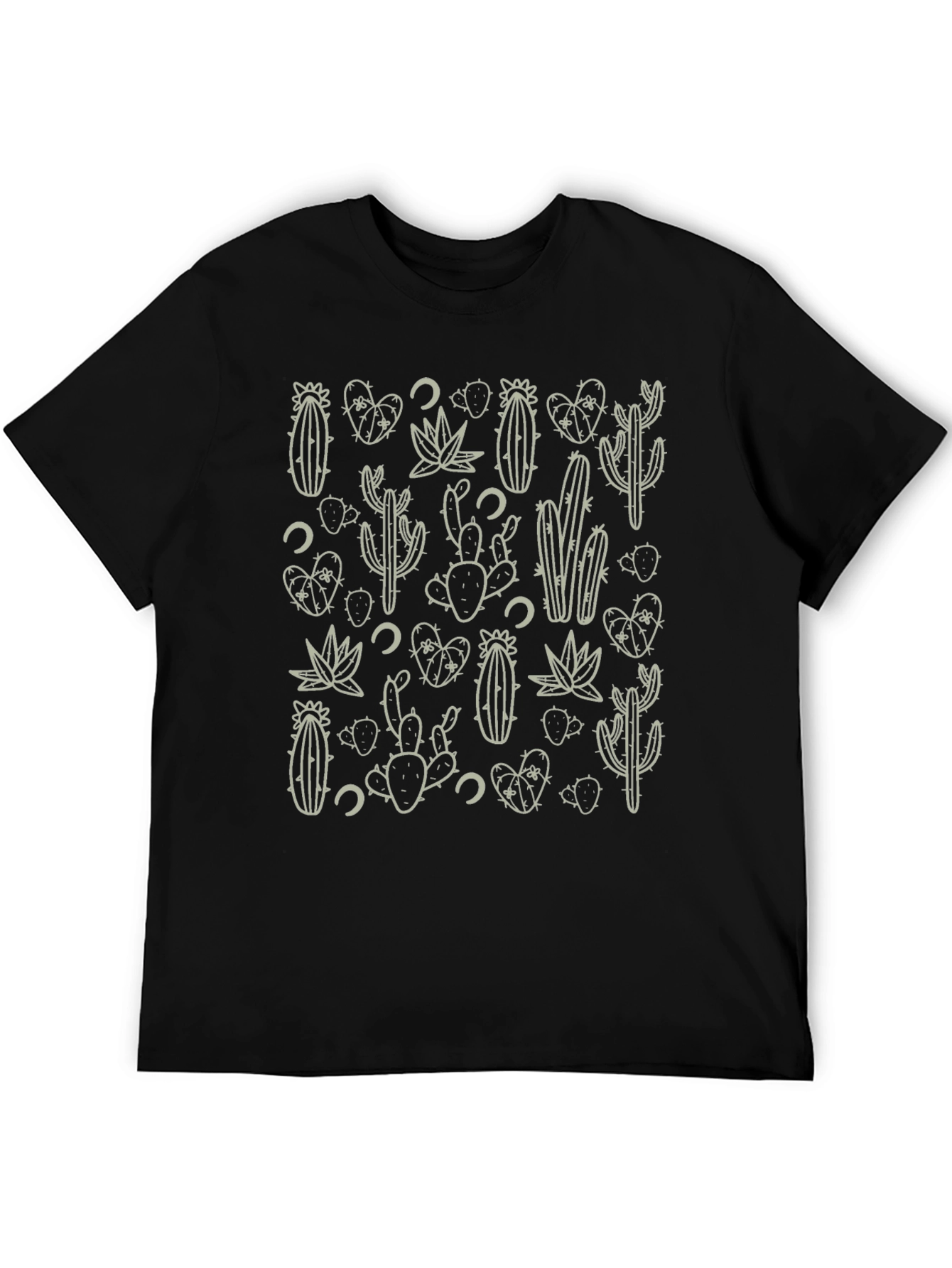 Cactus Pattern Black T-Shirt