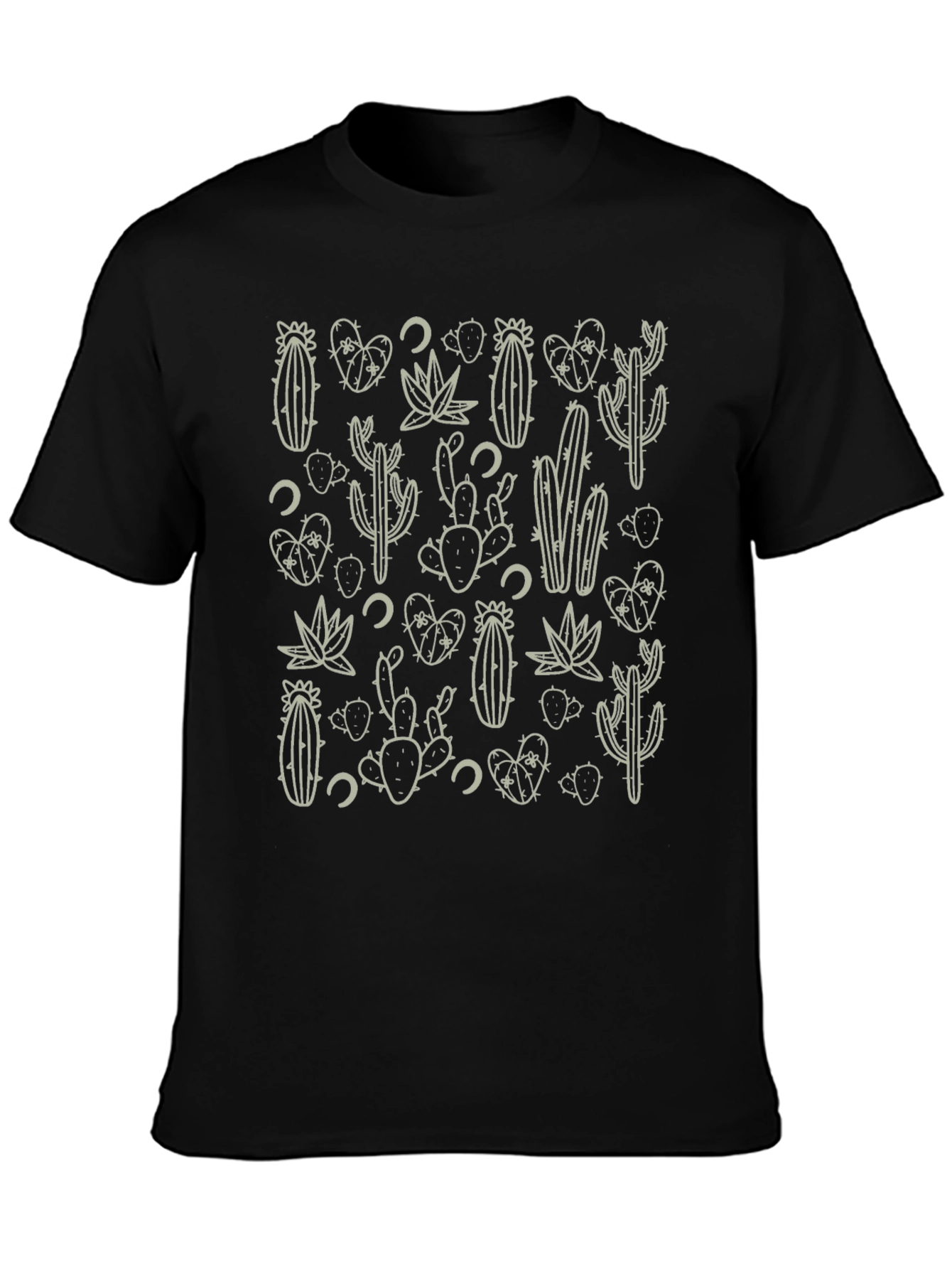Cactus Pattern Black T-Shirt