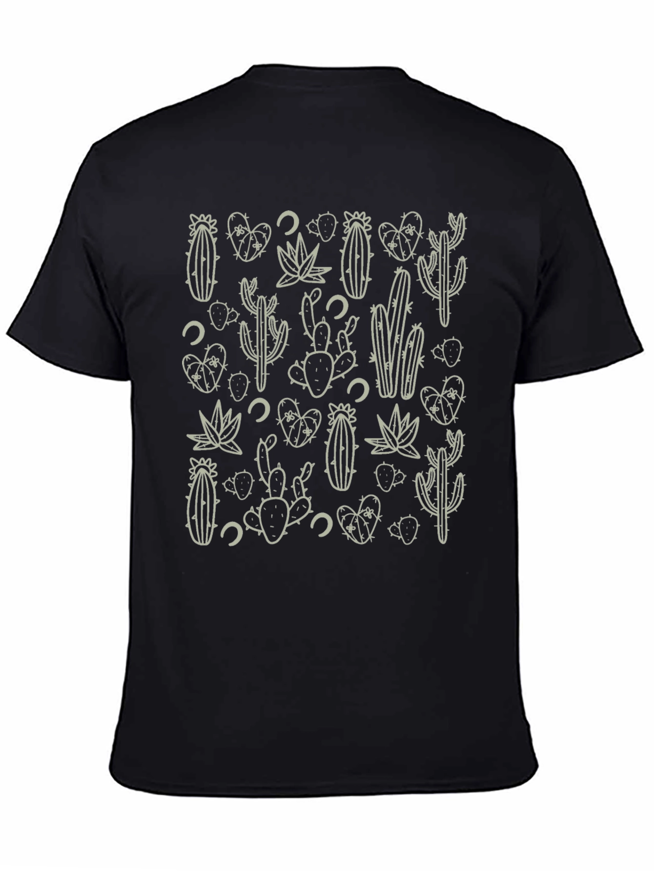 Cactus Pattern Black T-Shirt