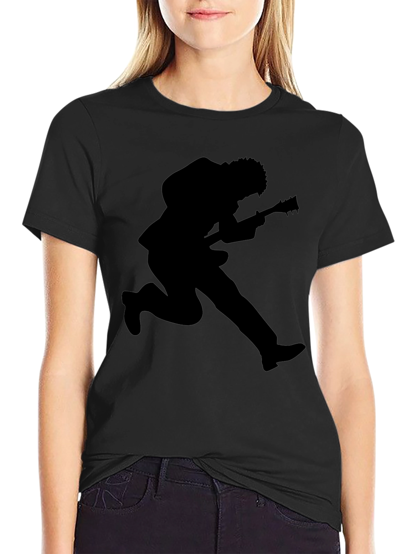 Rock Star Guitarist Silhouette Black T-Shirt