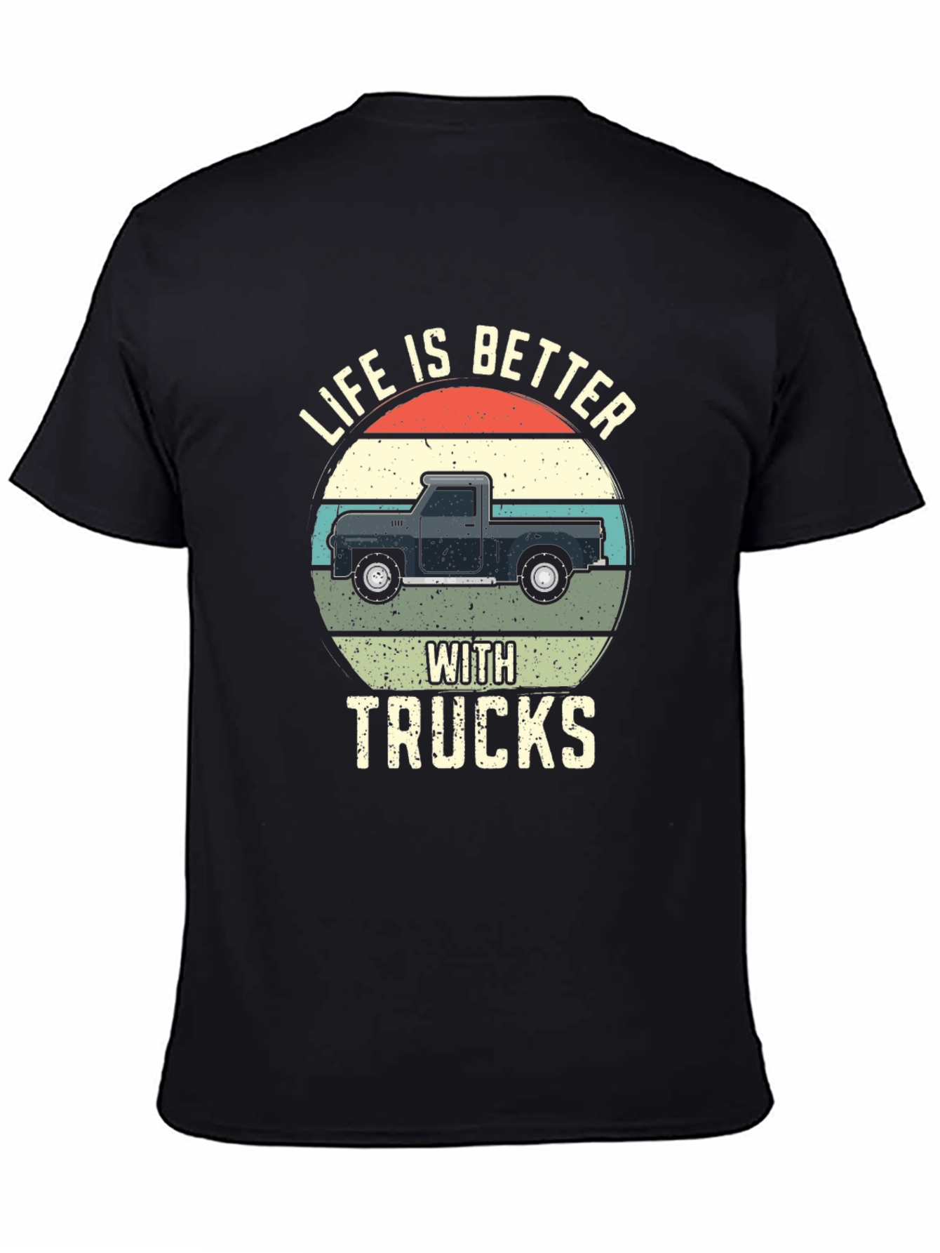 Life Is Better With Trucks Black Graphic T-Shirt