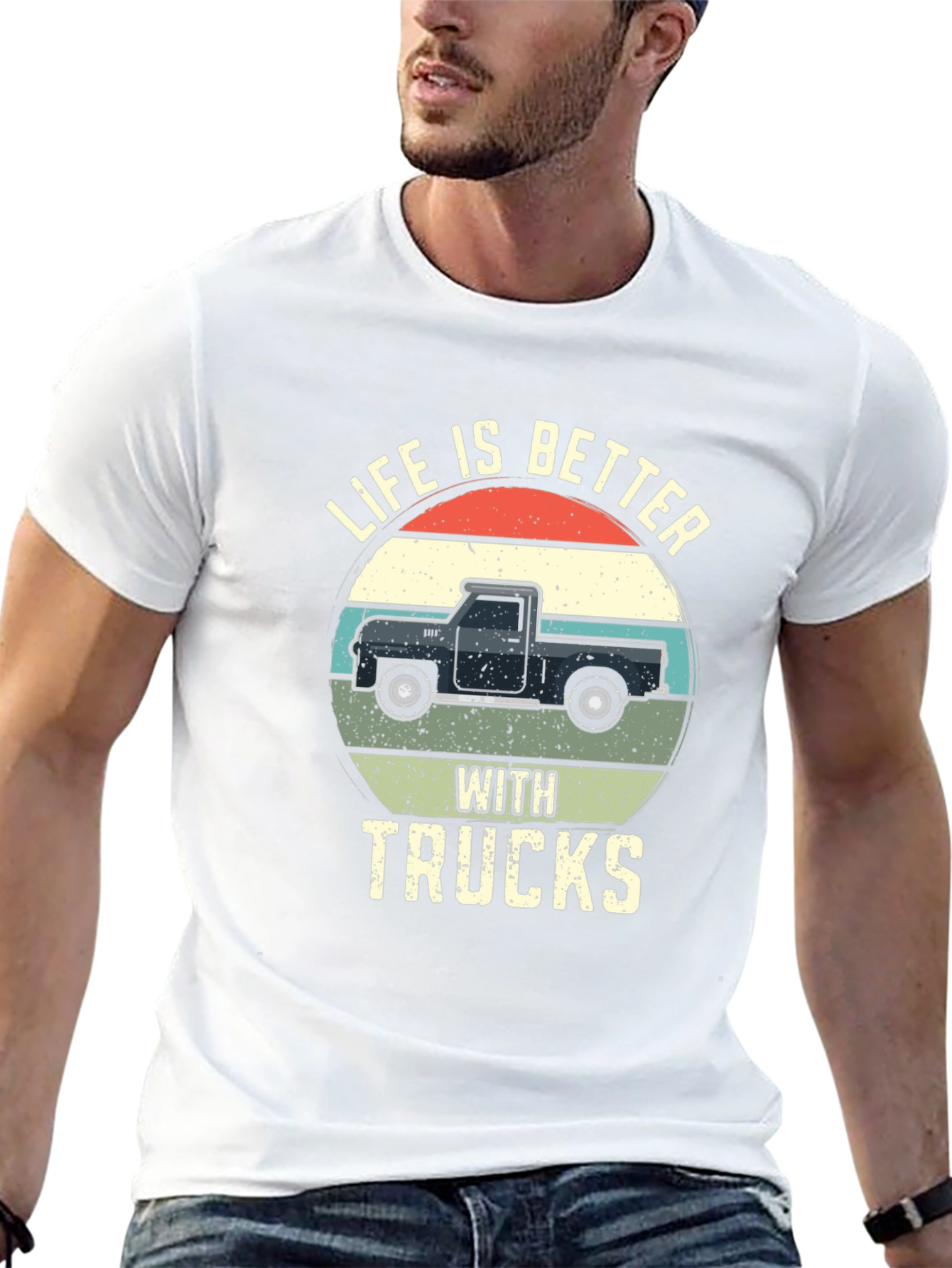 Life Is Better With Trucks Black Graphic T-Shirt