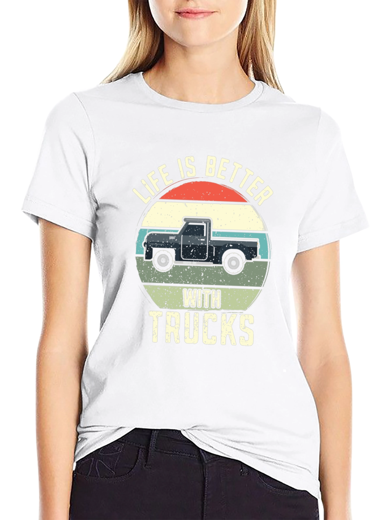 Life Is Better With Trucks Black Graphic T-Shirt
