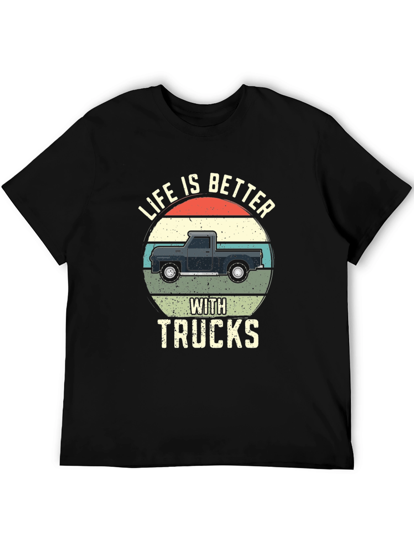 Life Is Better With Trucks Black Graphic T-Shirt