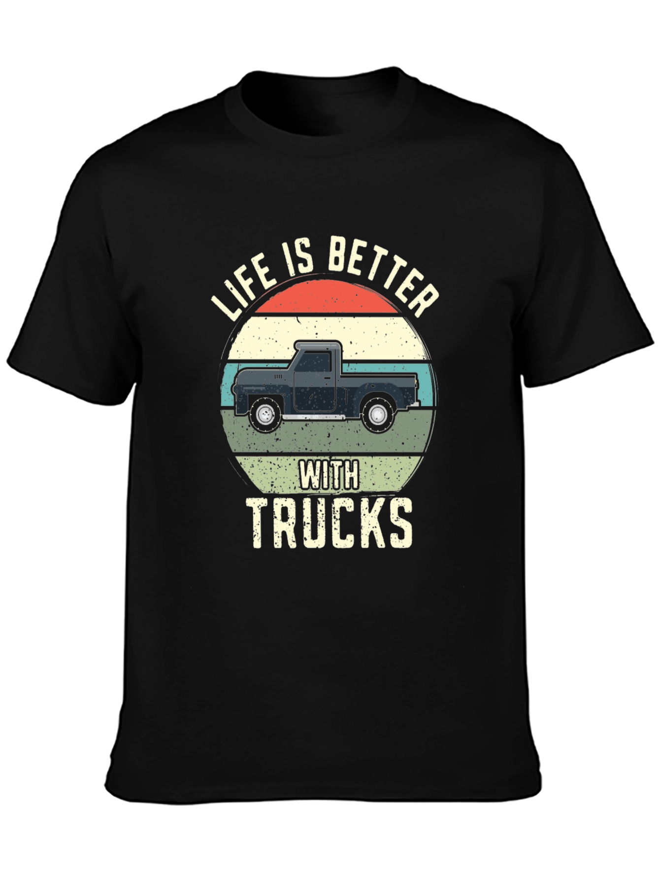 Life Is Better With Trucks Black Graphic T-Shirt