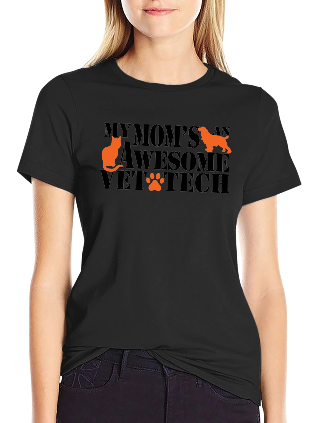 Vet Tech Mom T-Shirt - Cat & Dog Design