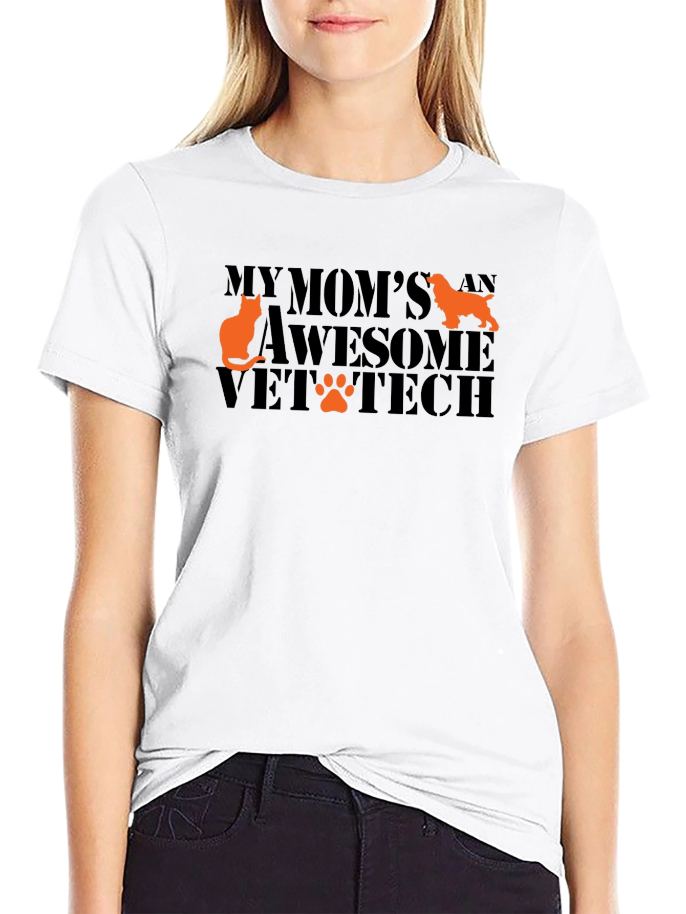 Vet Tech Mom T-Shirt - Cat & Dog Design
