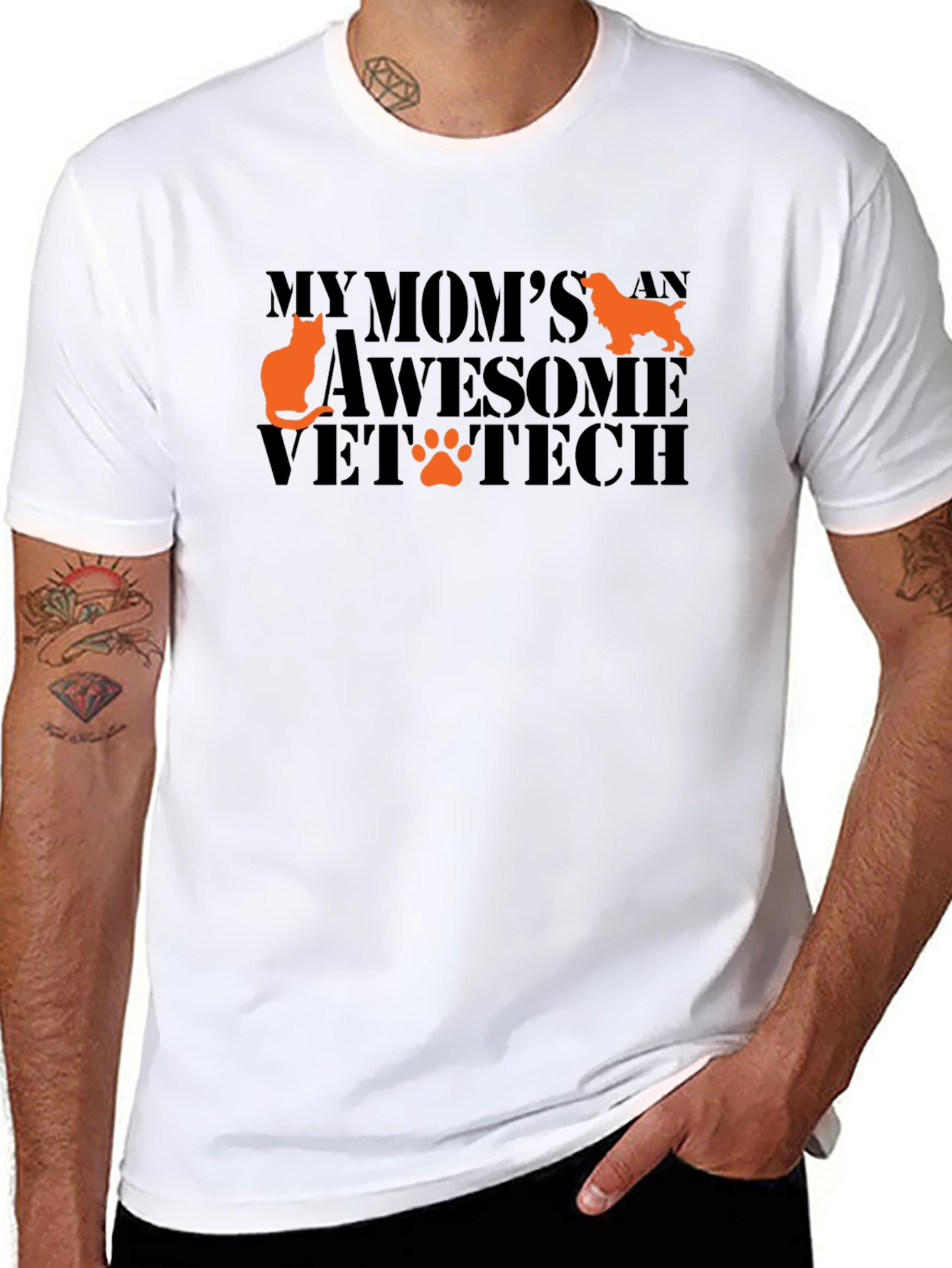 Vet Tech Mom T-Shirt - Cat & Dog Design