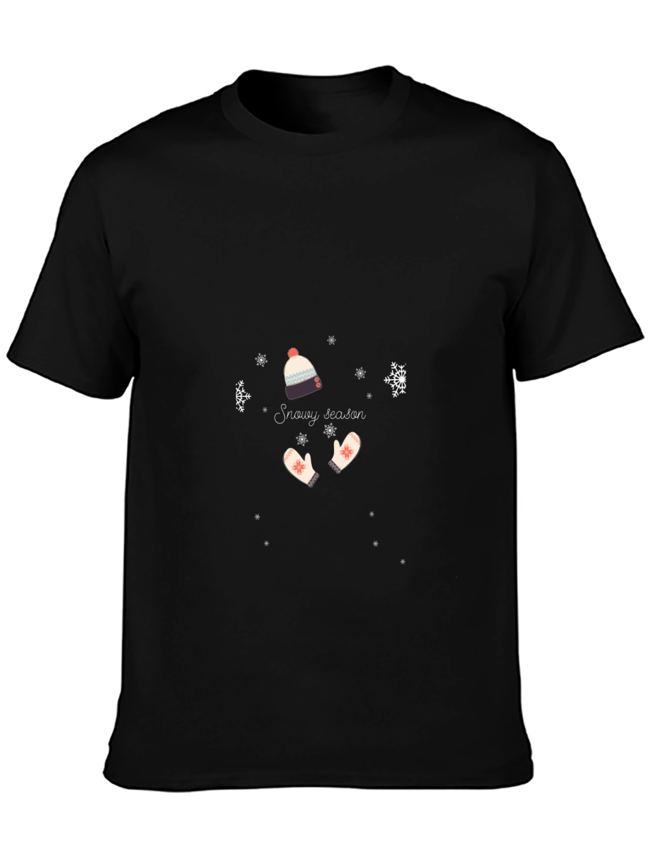 Snowy Season Graphic Tee - Black Cotton Shirt