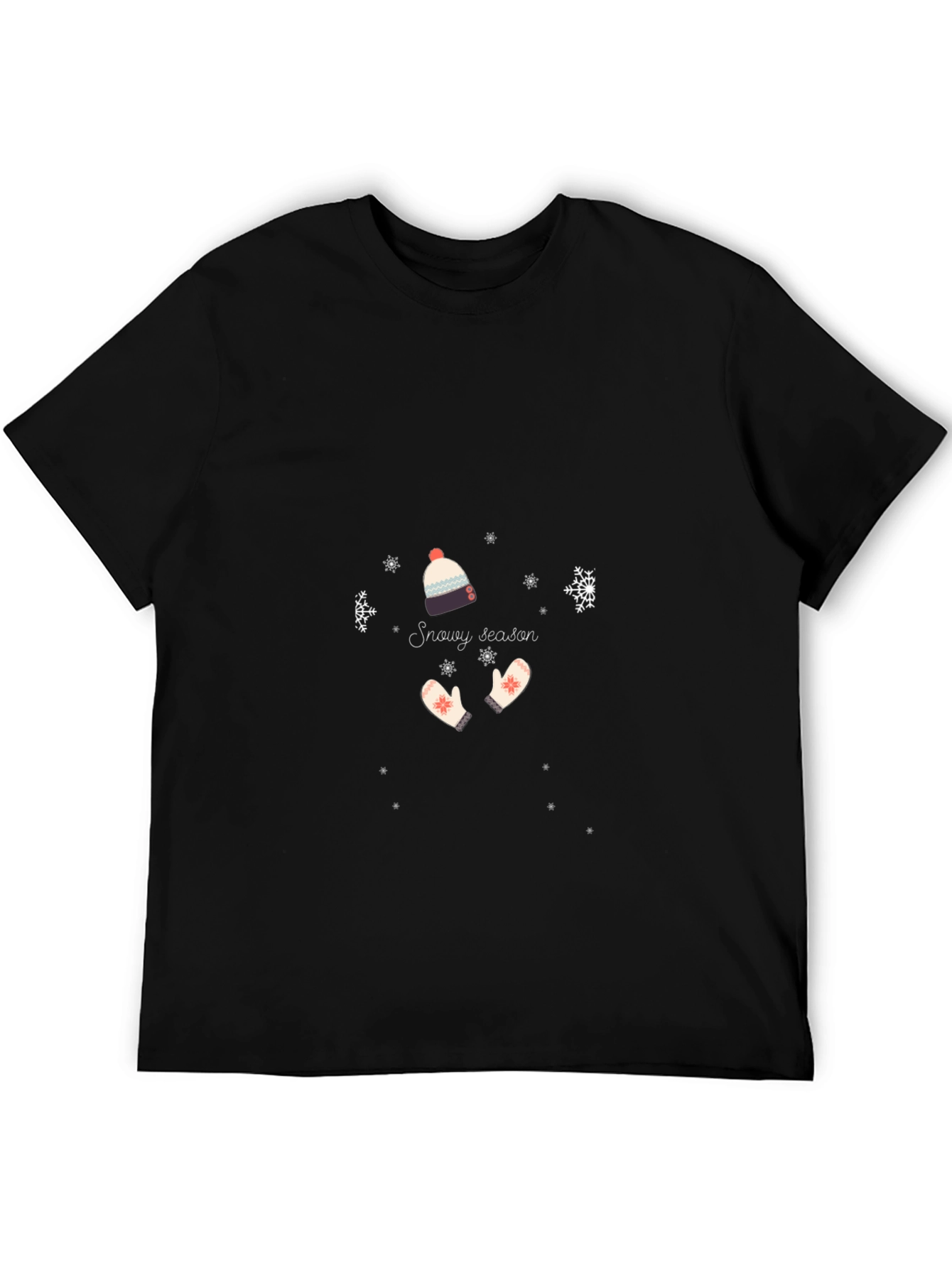 Snowy Season Graphic Tee - Black Cotton Shirt