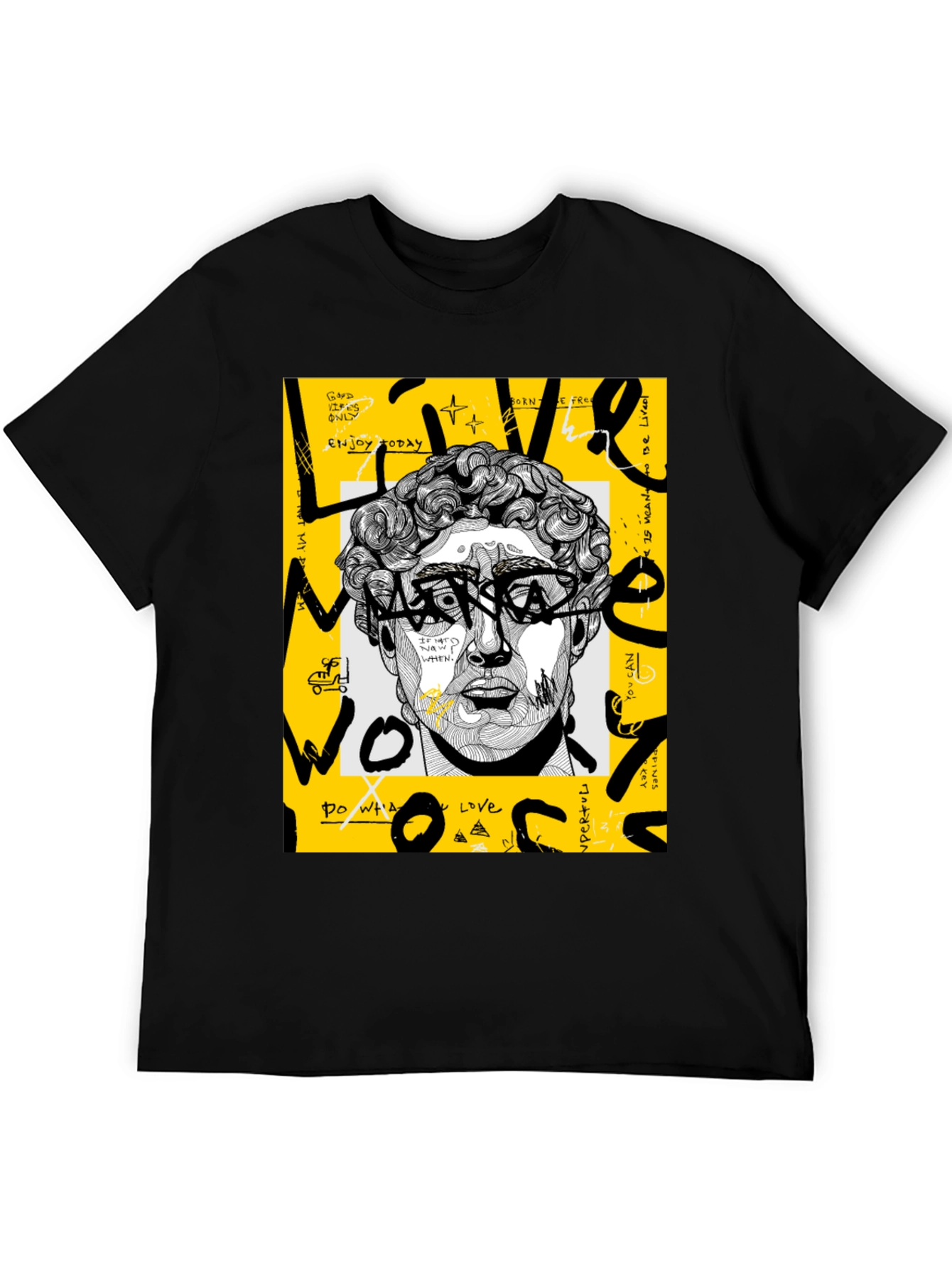Statue Art Graphic Print Black T-Shirt