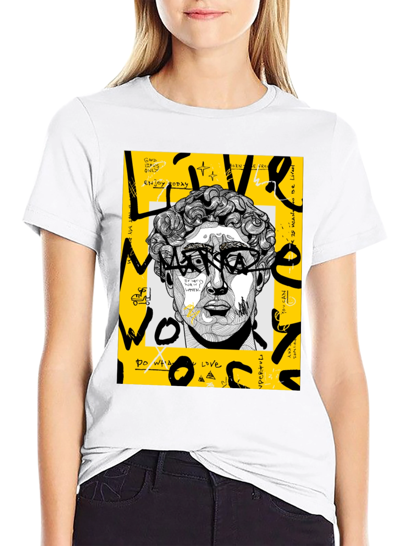 Statue Art Graphic Print Black T-Shirt