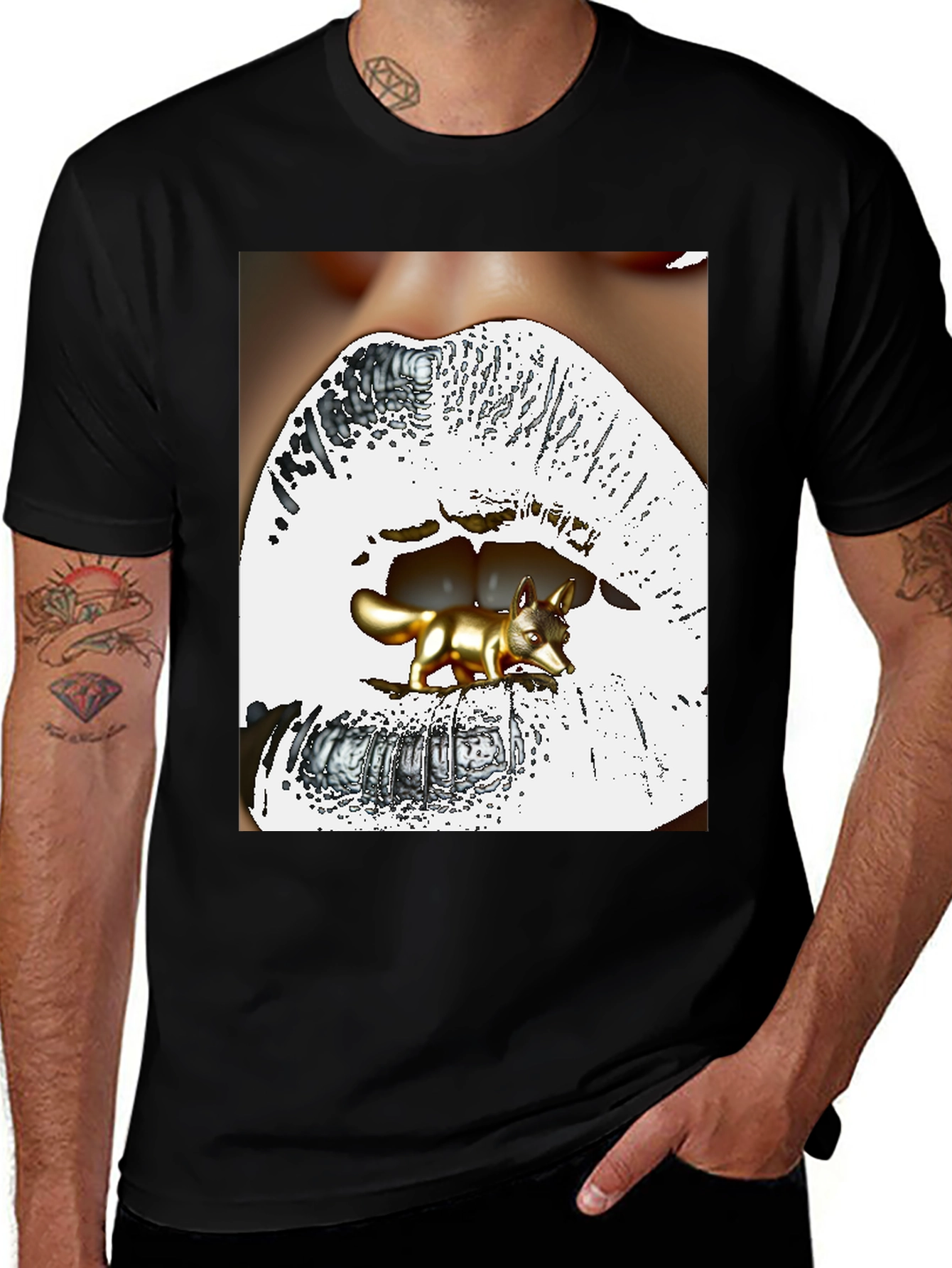 Surreal Fox Lips Graphic Tee - Unique Fashion Statement