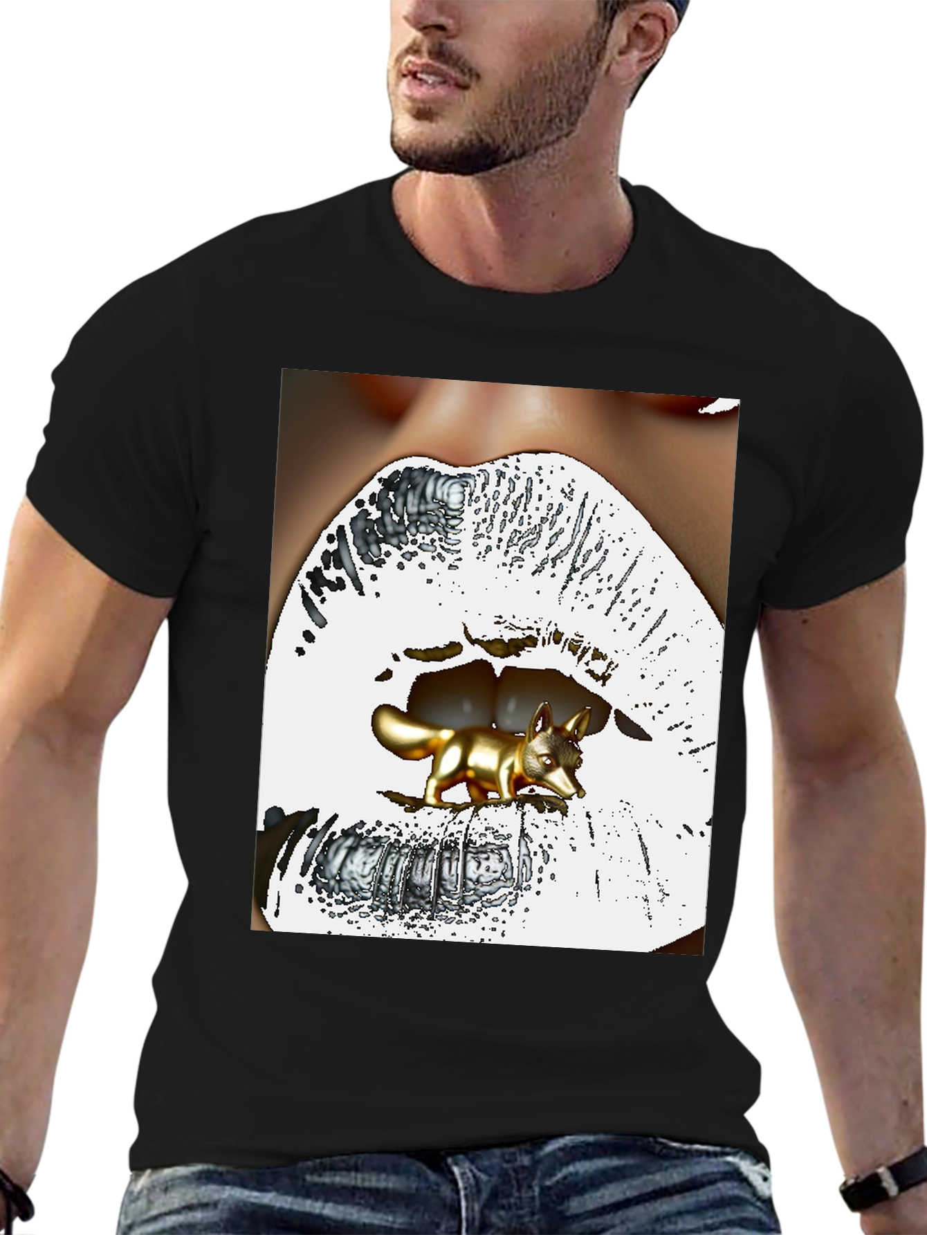 Surreal Fox Lips Graphic Tee - Unique Fashion Statement