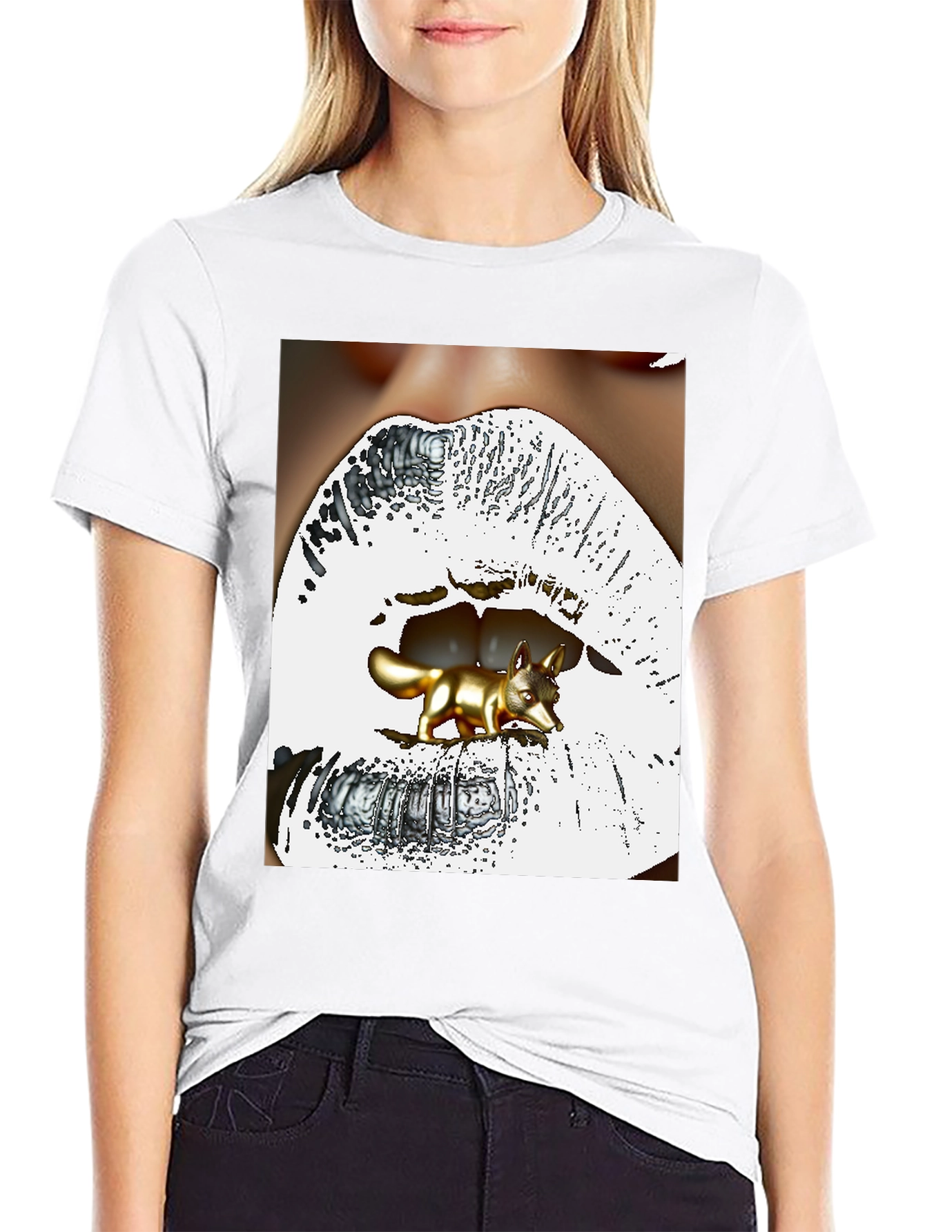 Surreal Fox Lips Graphic Tee - Unique Fashion Statement