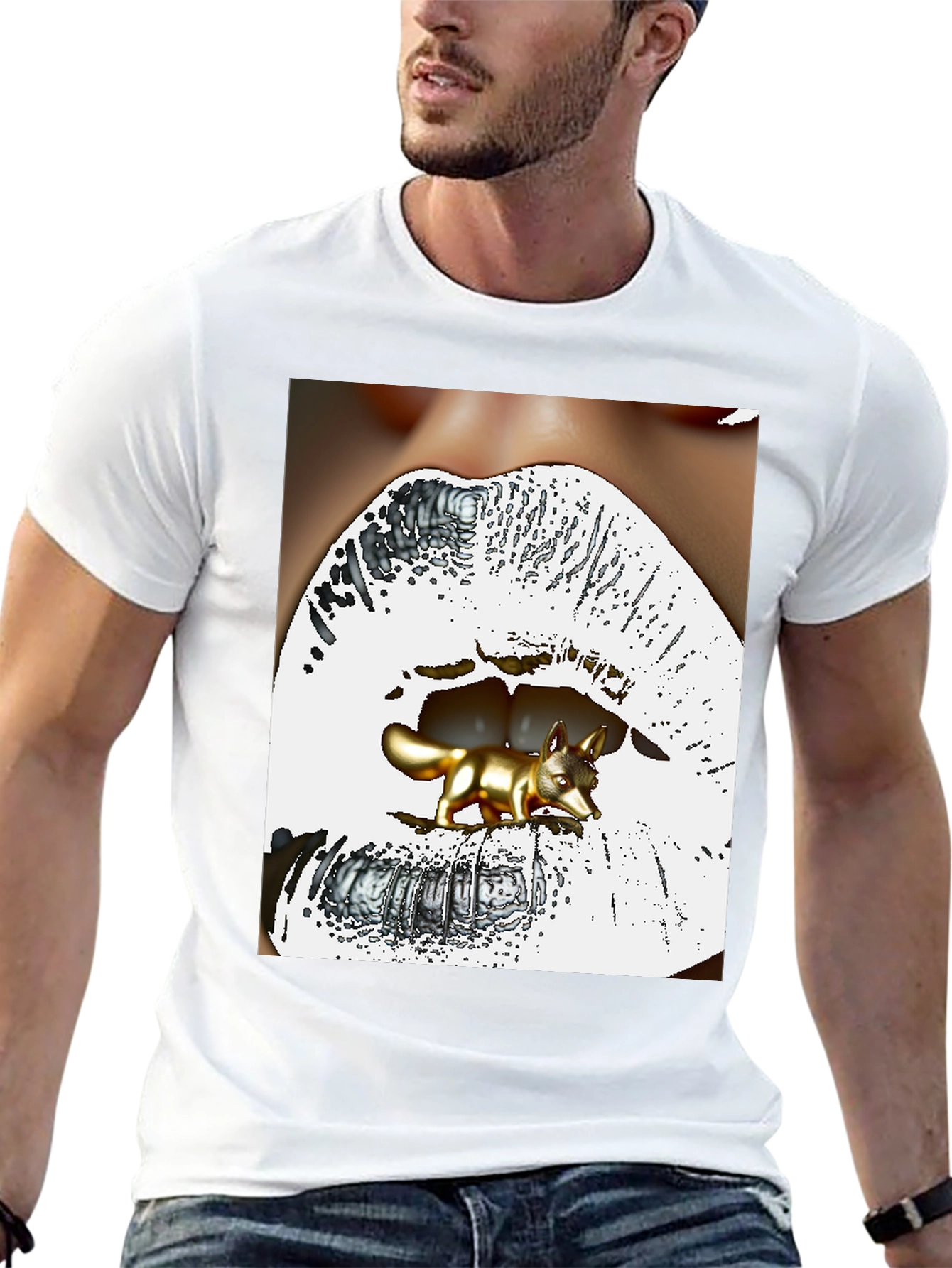 Surreal Fox Lips Graphic Tee - Unique Fashion Statement