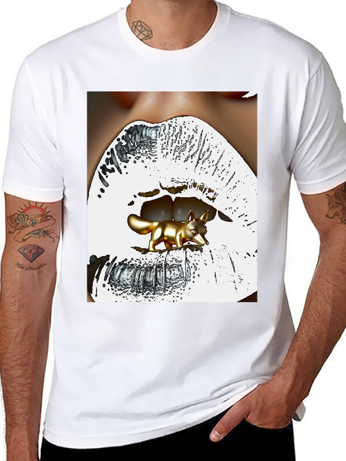 Surreal Fox Lips Graphic Tee - Unique Fashion Statement
