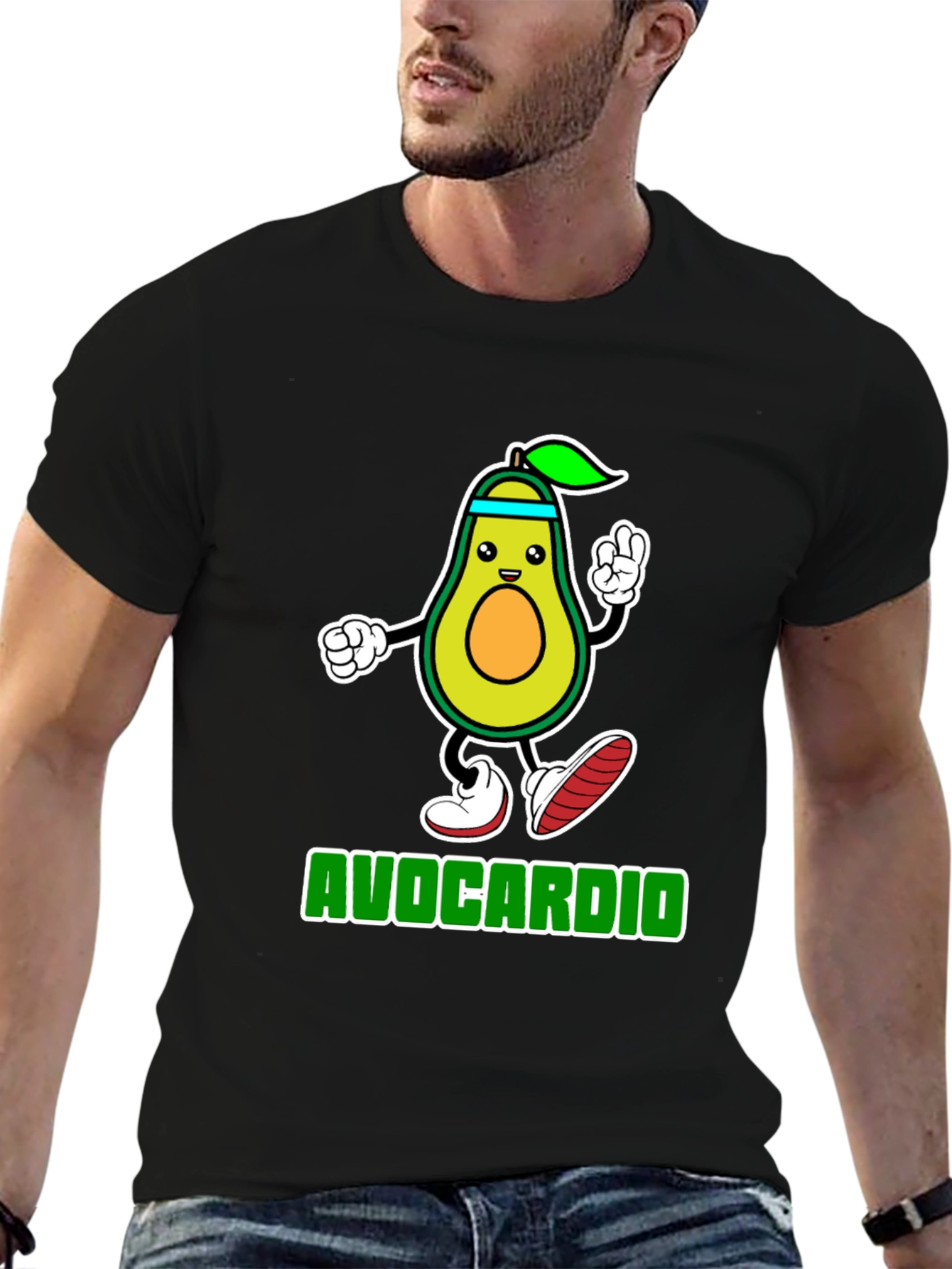 Avocardio Black T-Shirt - Funny Avocado Workout Tee