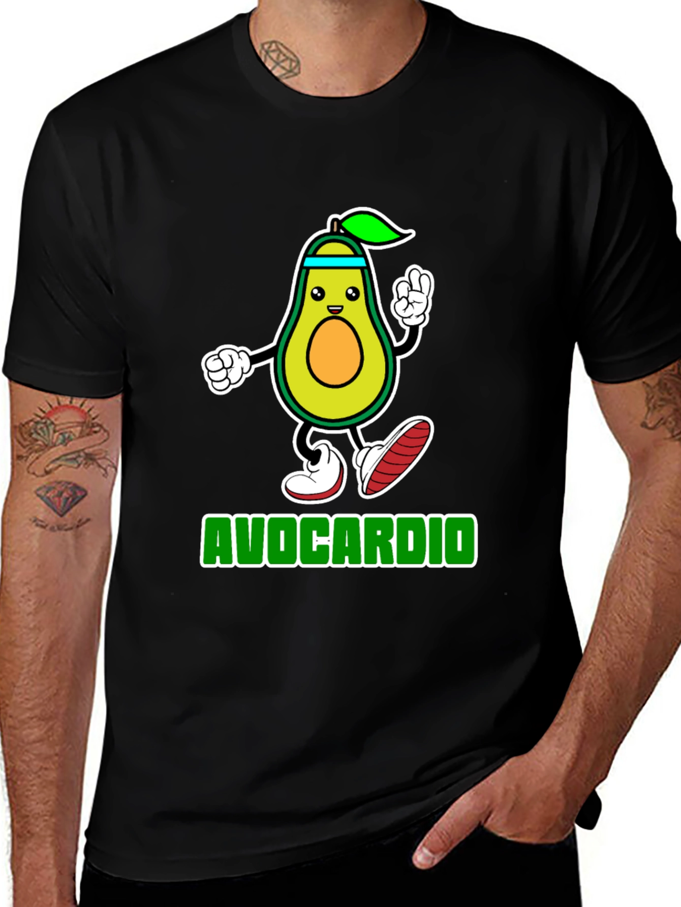 Avocardio Black T-Shirt - Funny Avocado Workout Tee
