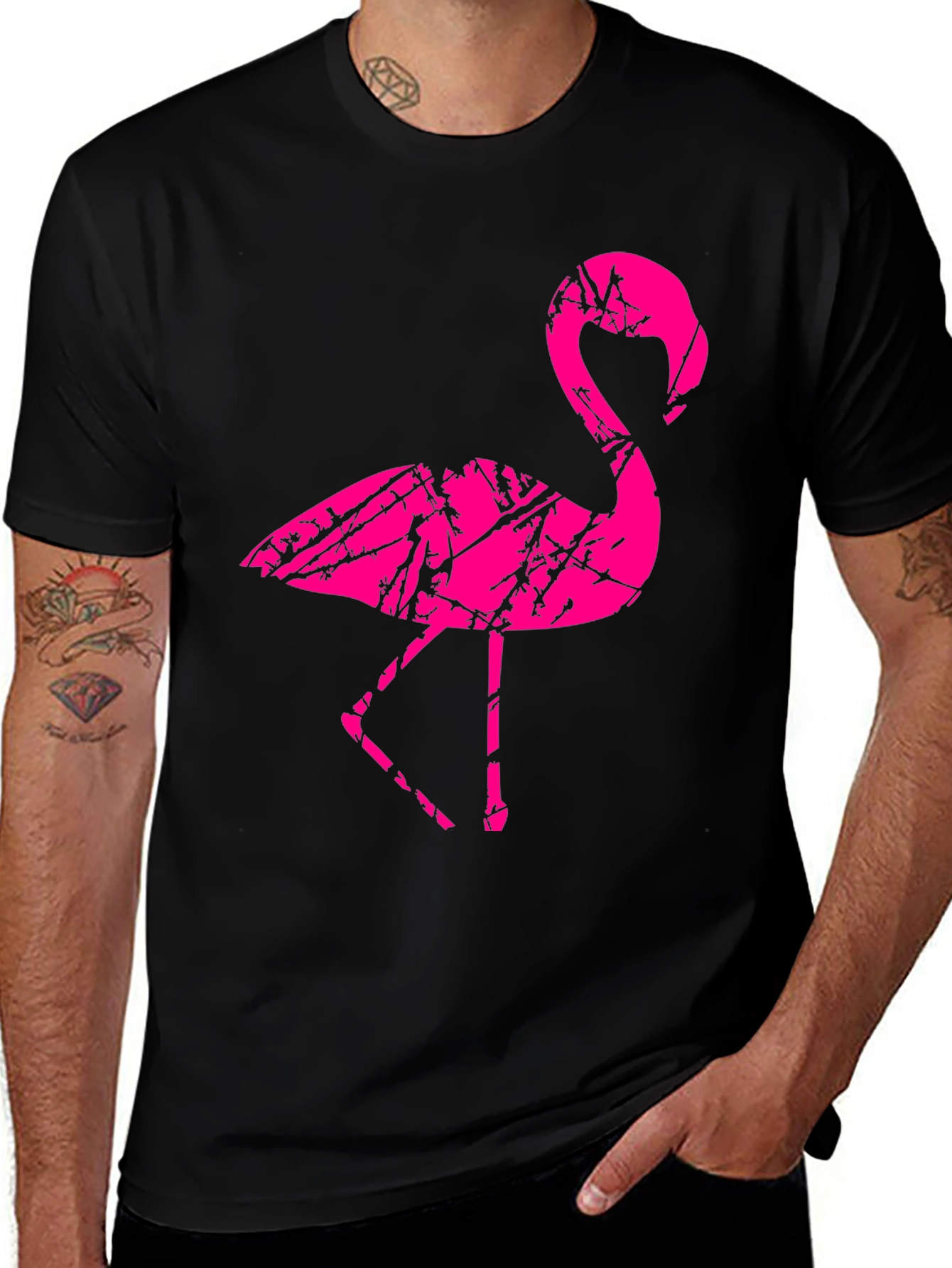 Mens Black Flamingo Graphic T-Shirt