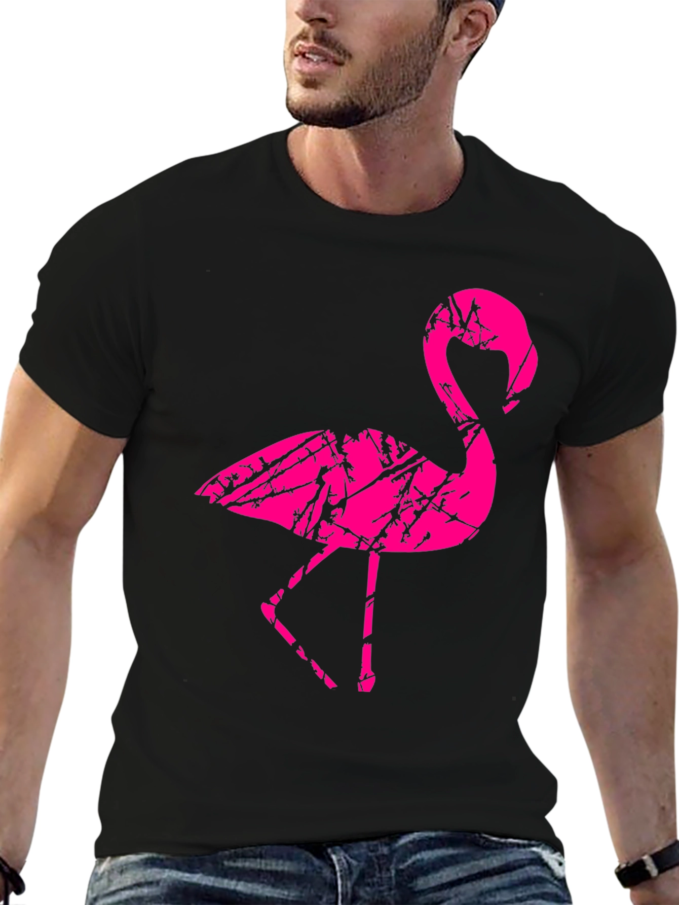 Mens Black Flamingo Graphic T-Shirt
