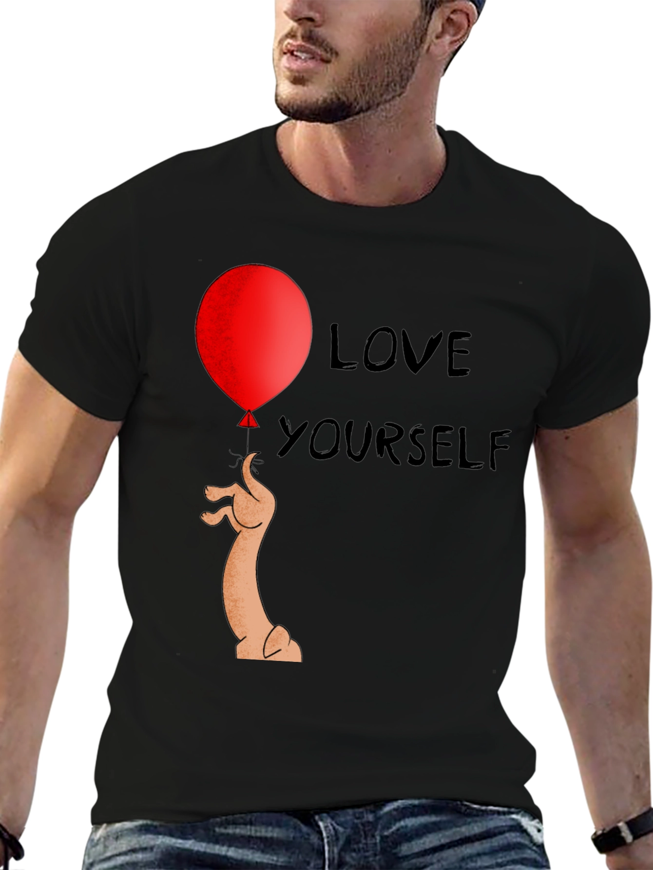 Love Yourself Black T-Shirt Balloon Dog Graphic Tee