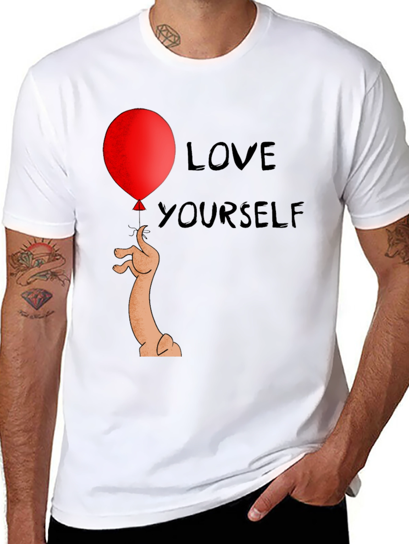 Love Yourself Black T-Shirt Balloon Dog Graphic Tee