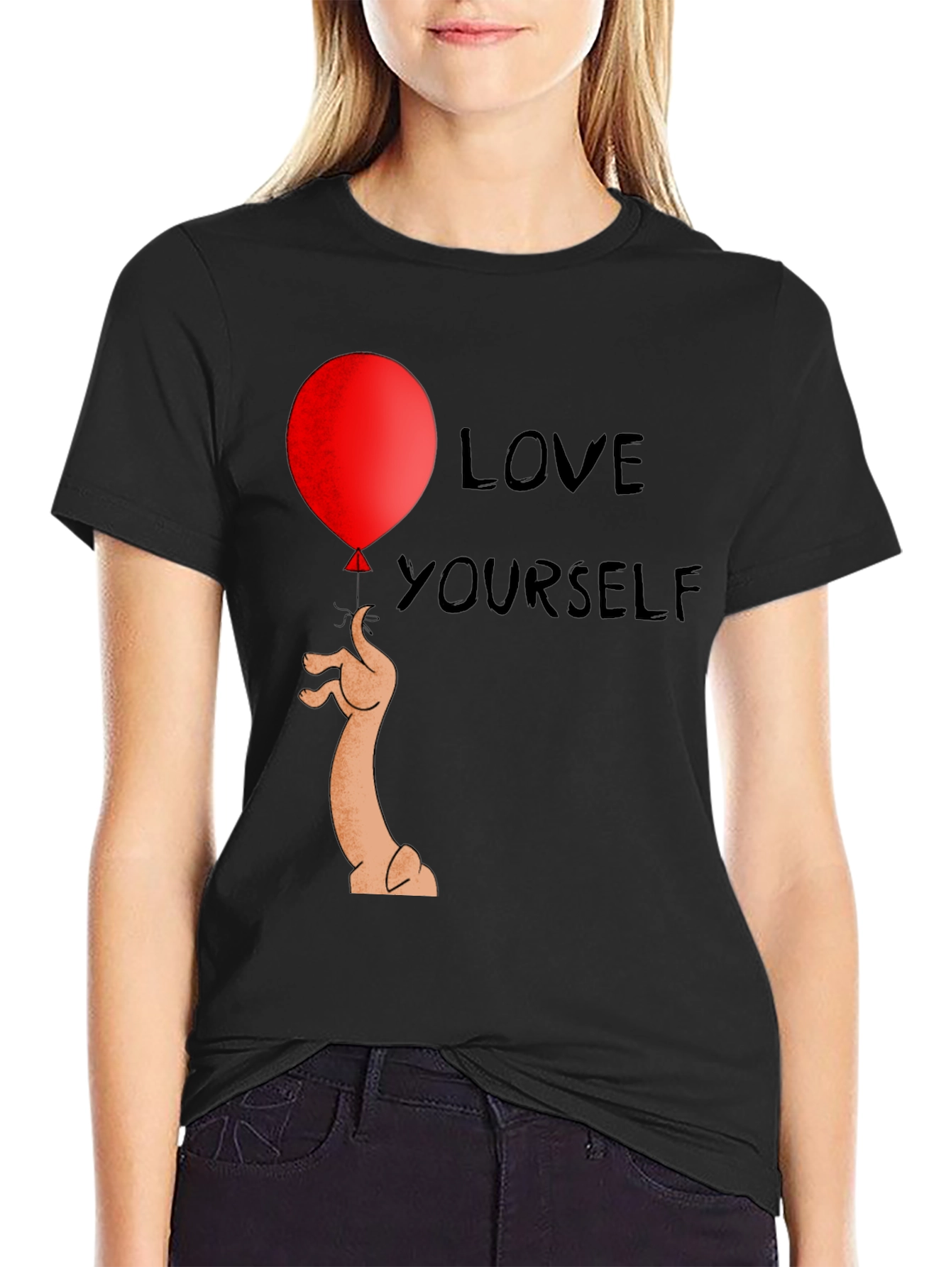 Love Yourself Black T-Shirt Balloon Dog Graphic Tee