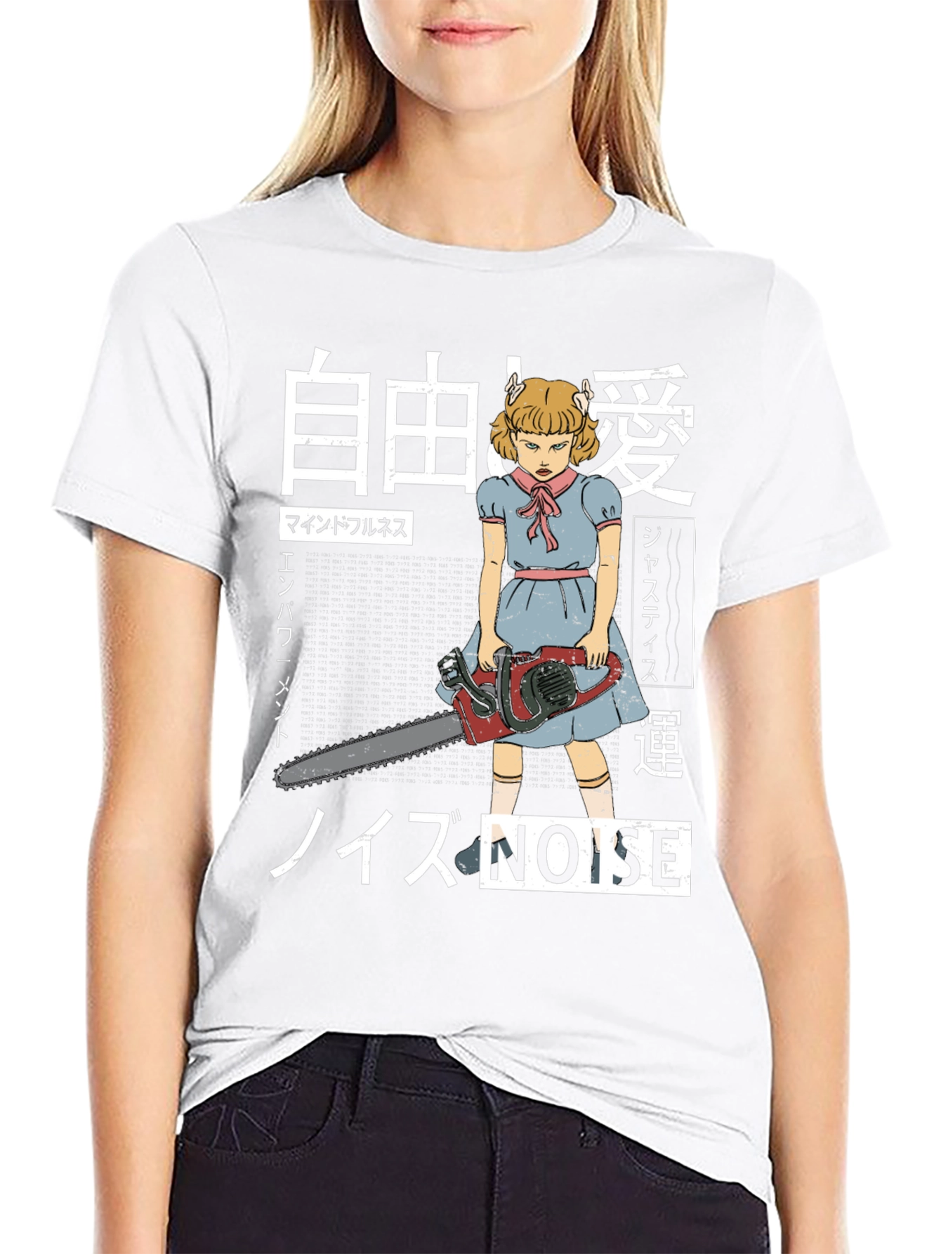 Creepy Girl Chainsaw Graphic Tee