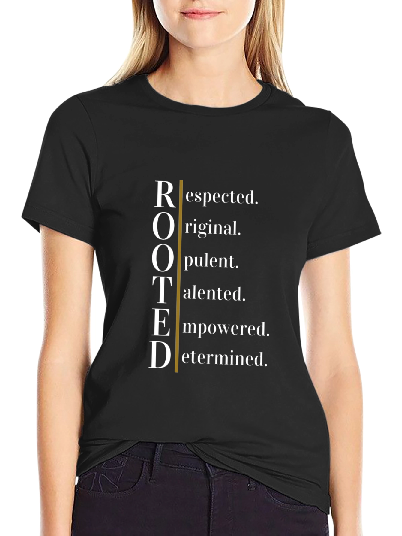 ROOTED Black Graphic Tee - Empowering Design