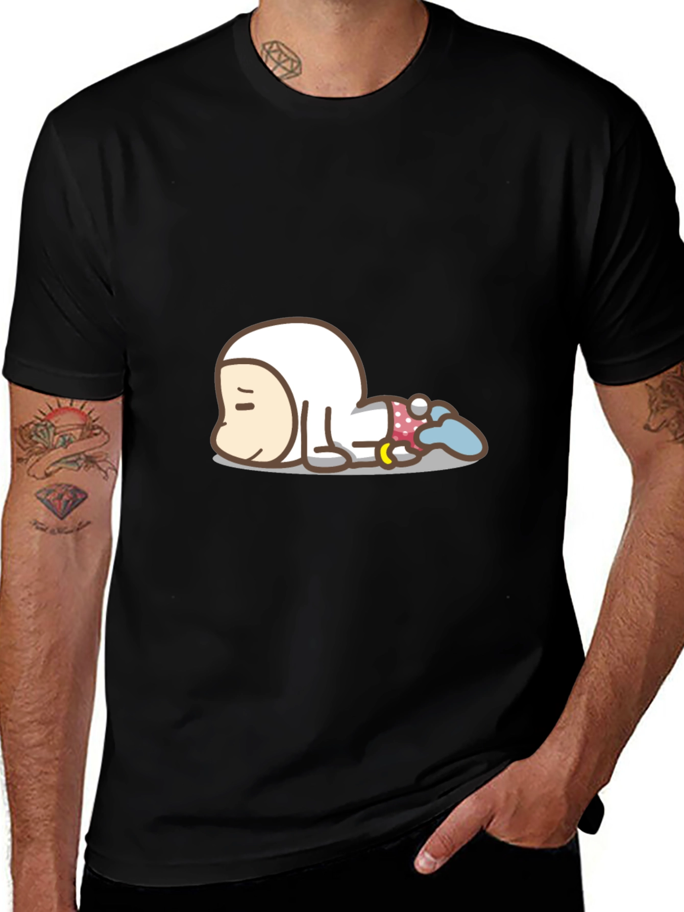 Cartoon Astronaut Graphic Black T-Shirt