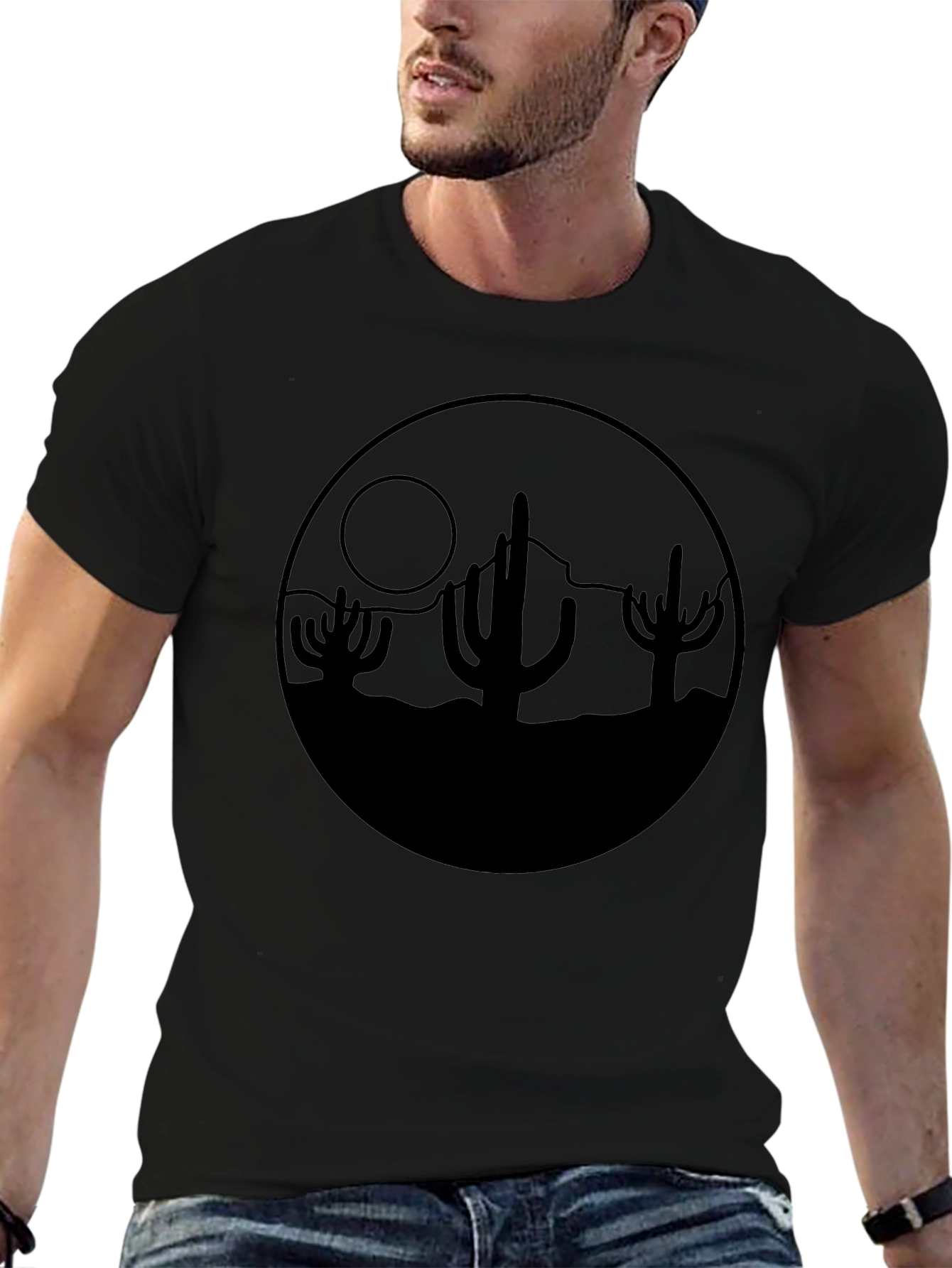 Desert Cactus Graphic Black T-Shirt