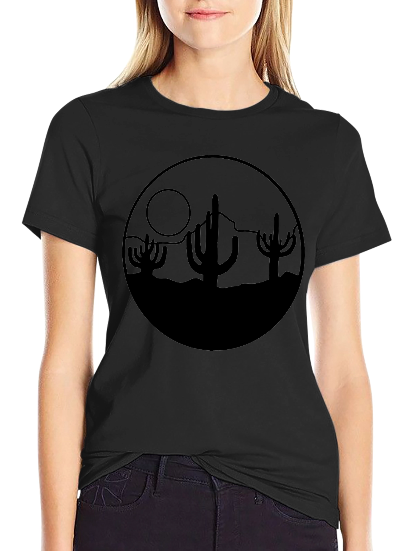 Desert Cactus Graphic Black T-Shirt