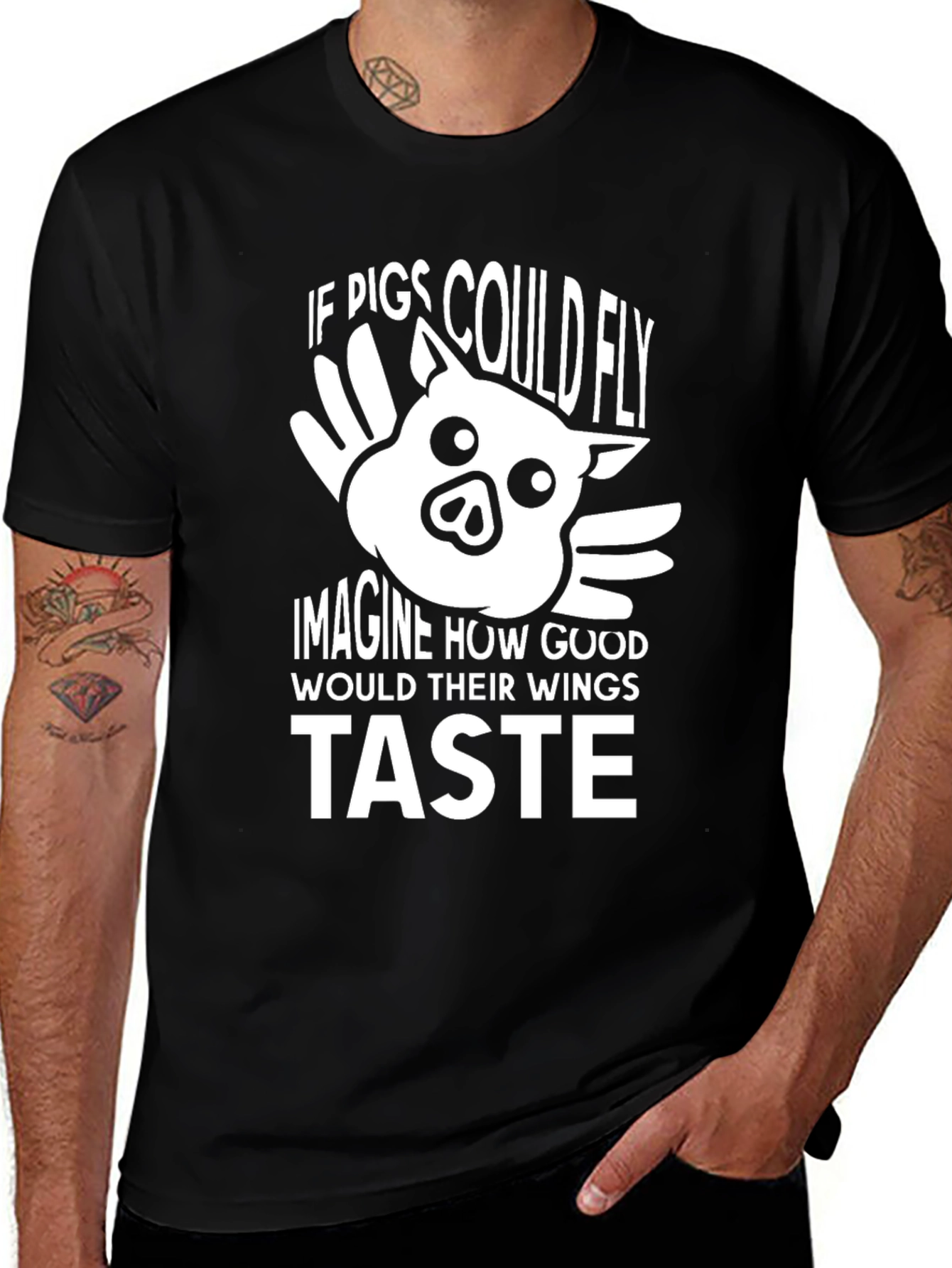 Funny Pig Wings Graphic T-Shirt - Unisex Black Tee