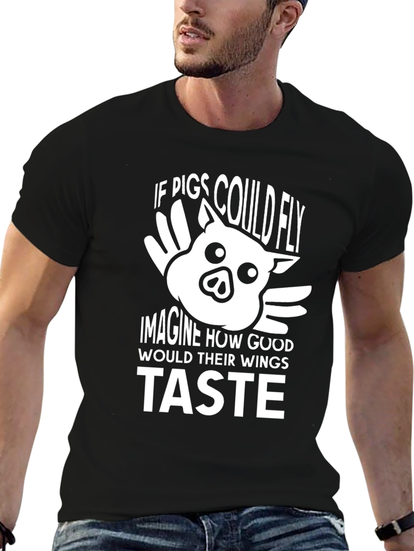Funny Pig Wings Graphic T-Shirt - Unisex Black Tee