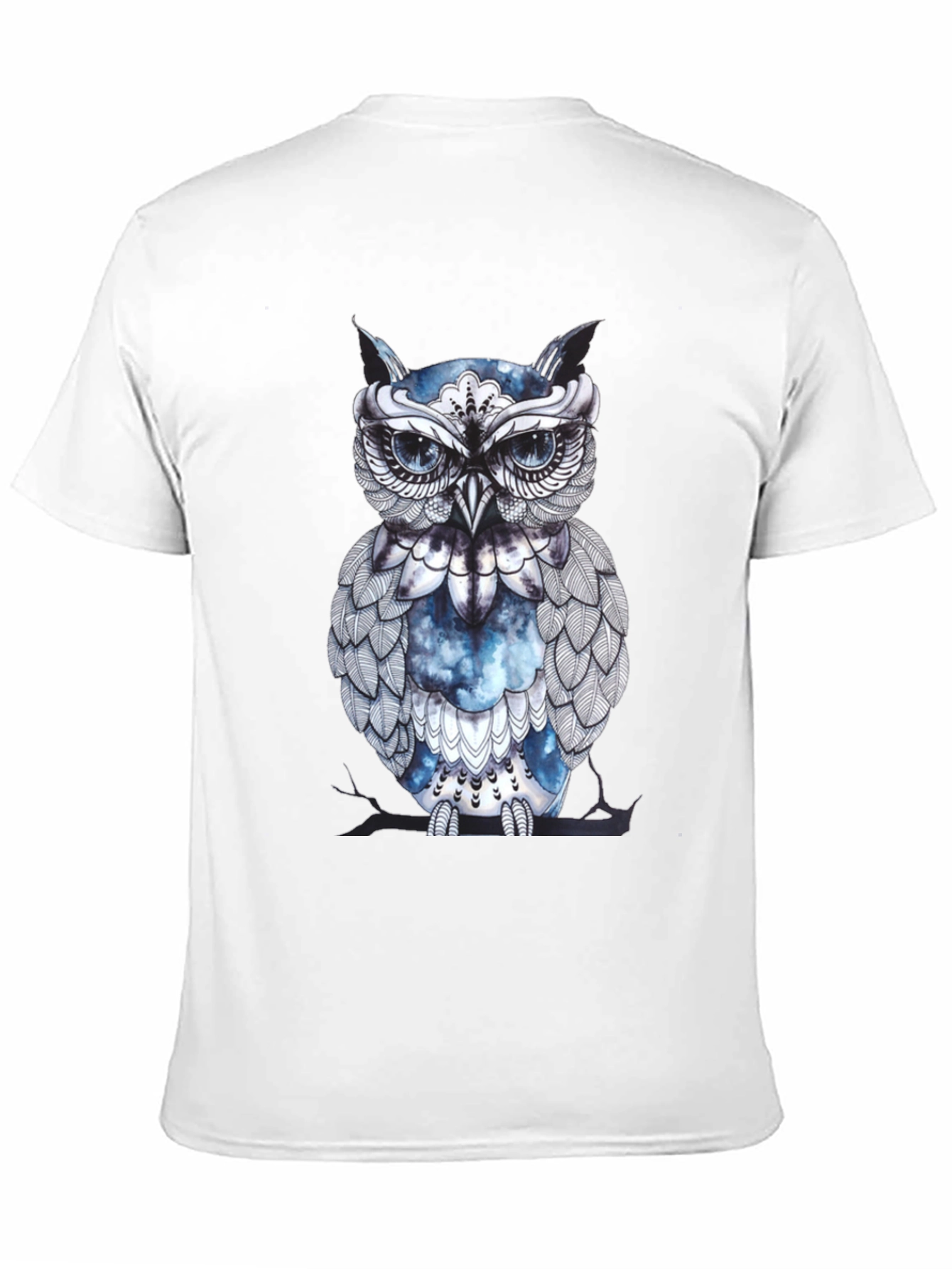 Artistic Owl Graphic Print Black T-Shirt