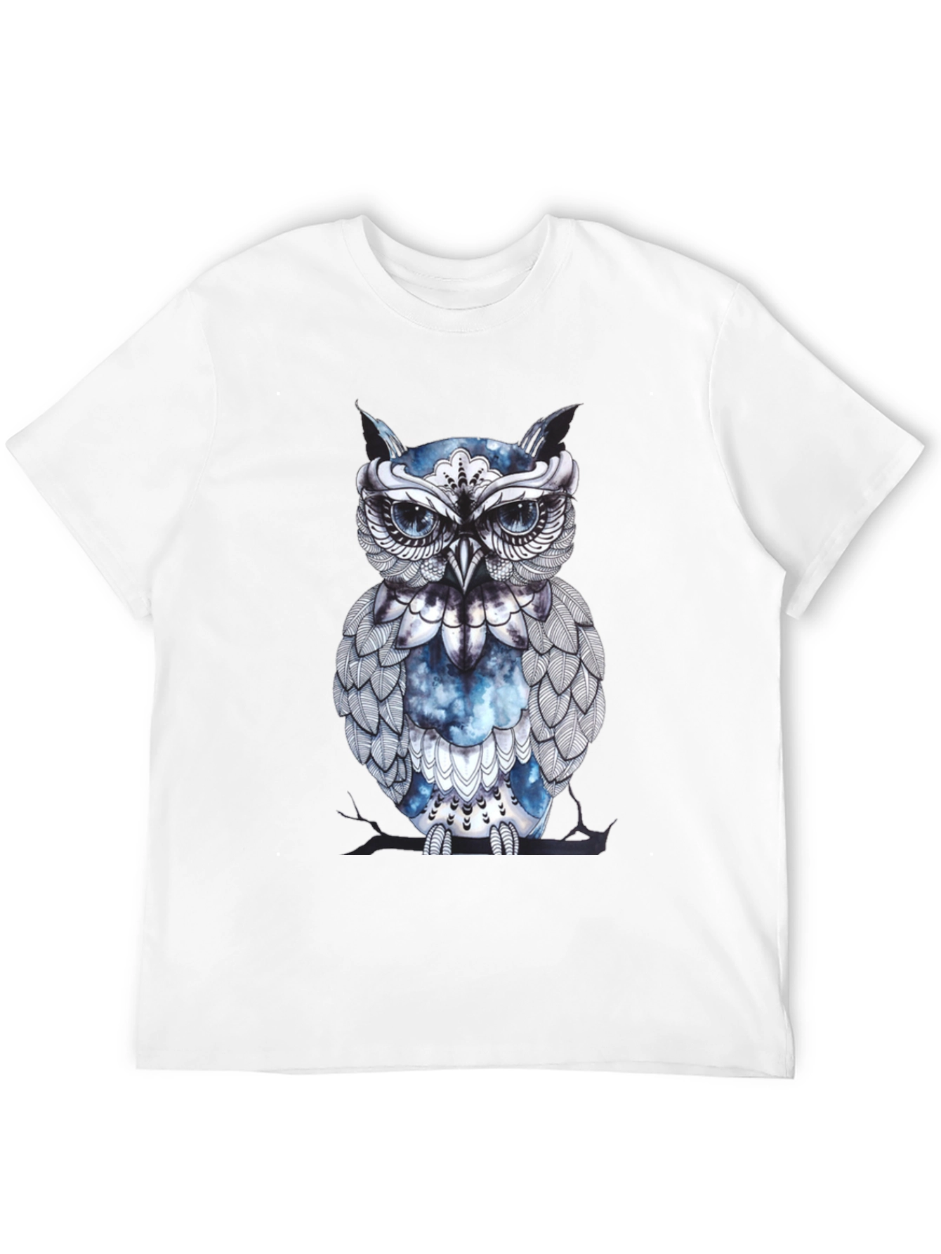 Artistic Owl Graphic Print Black T-Shirt