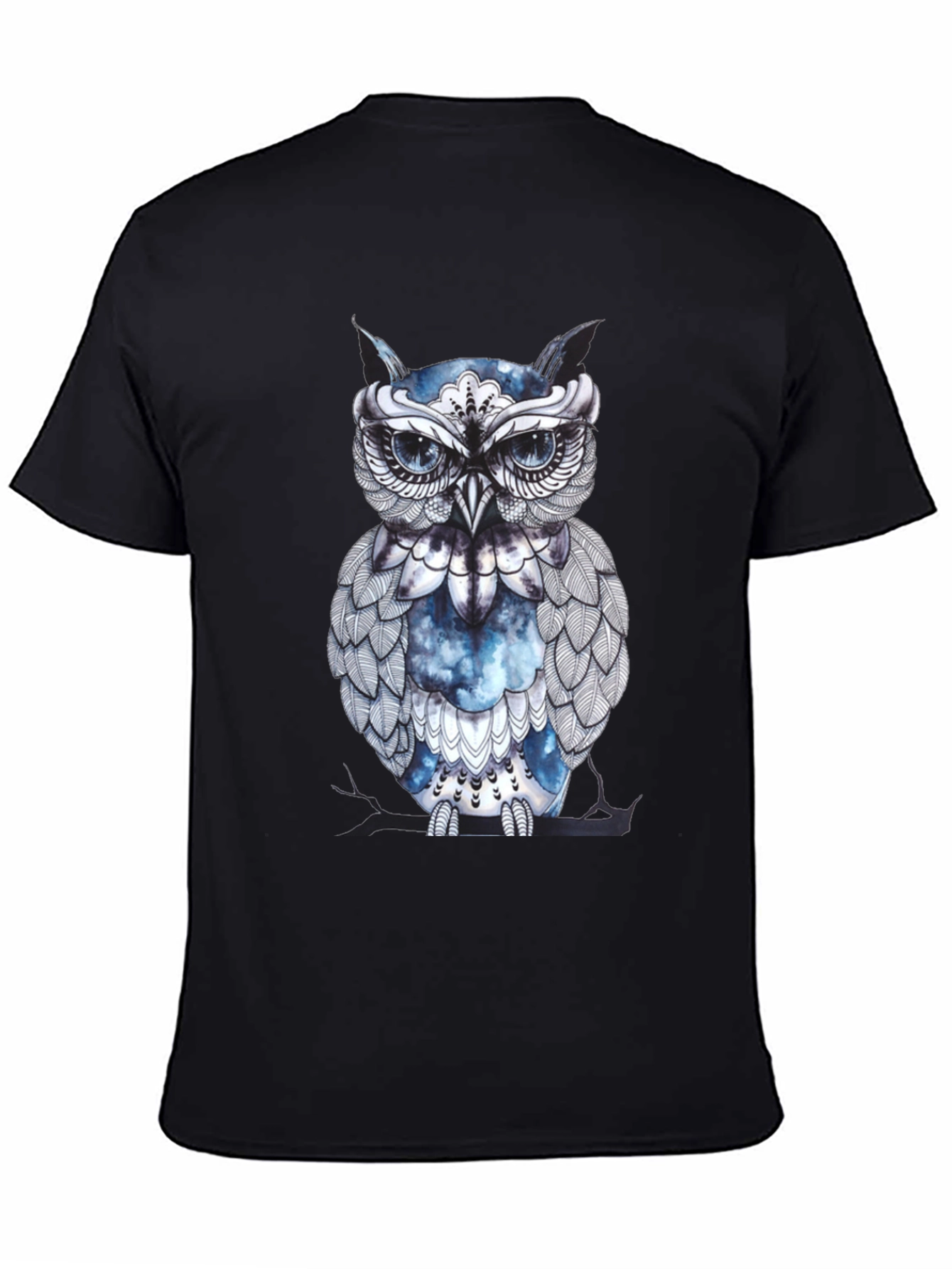 Artistic Owl Graphic Print Black T-Shirt
