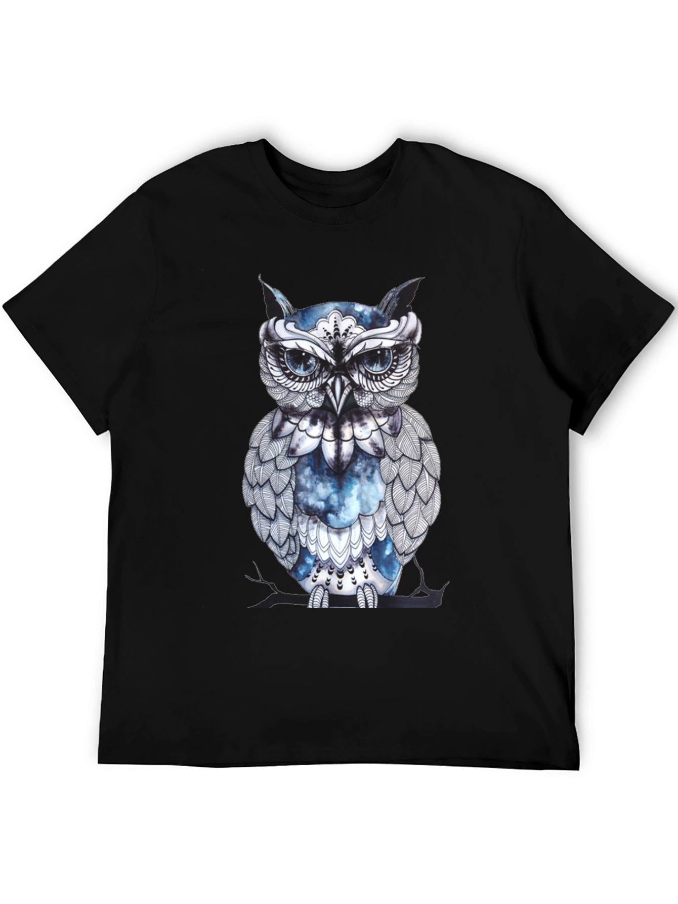 Artistic Owl Graphic Print Black T-Shirt