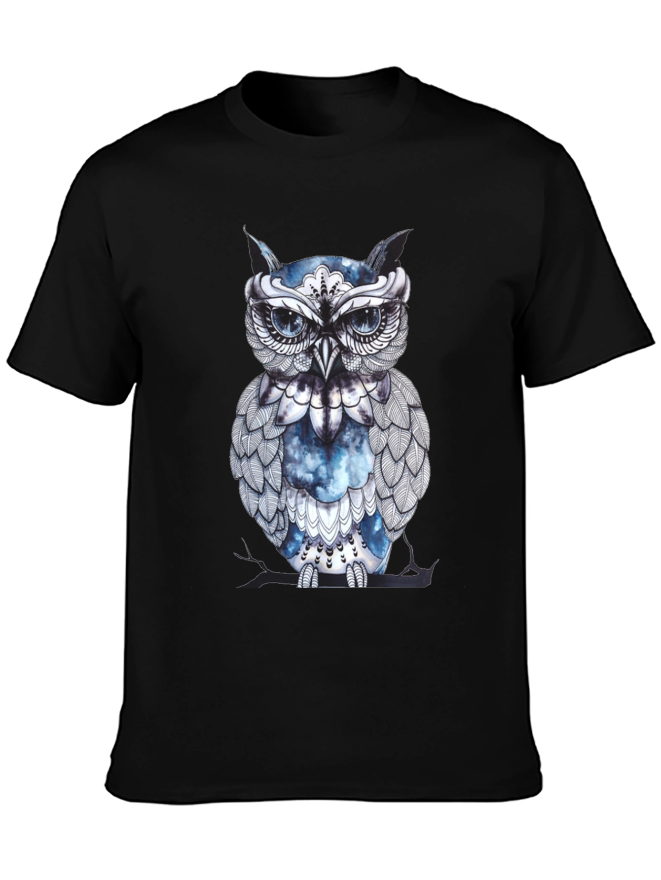 Artistic Owl Graphic Print Black T-Shirt