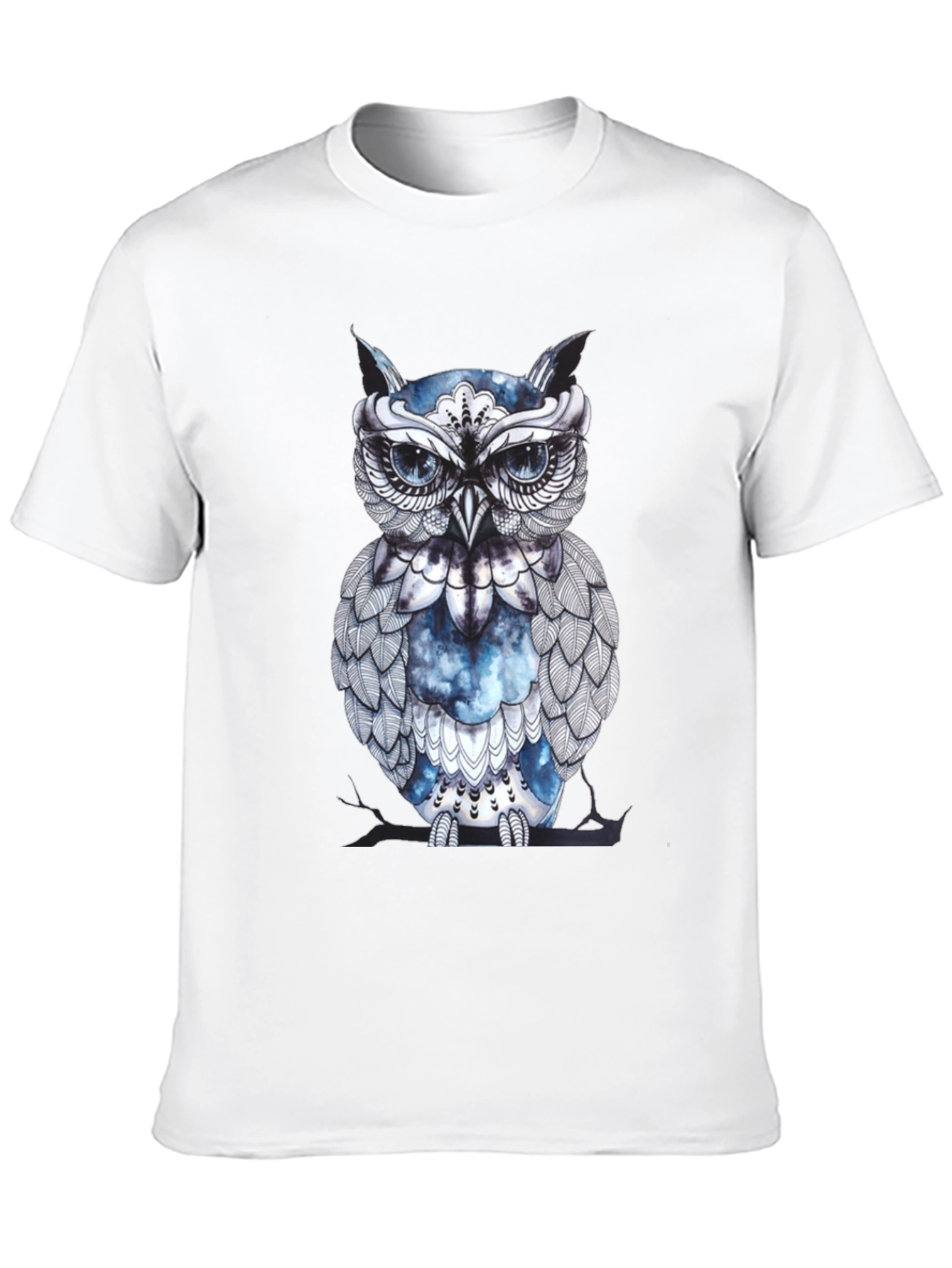 Artistic Owl Graphic Print Black T-Shirt