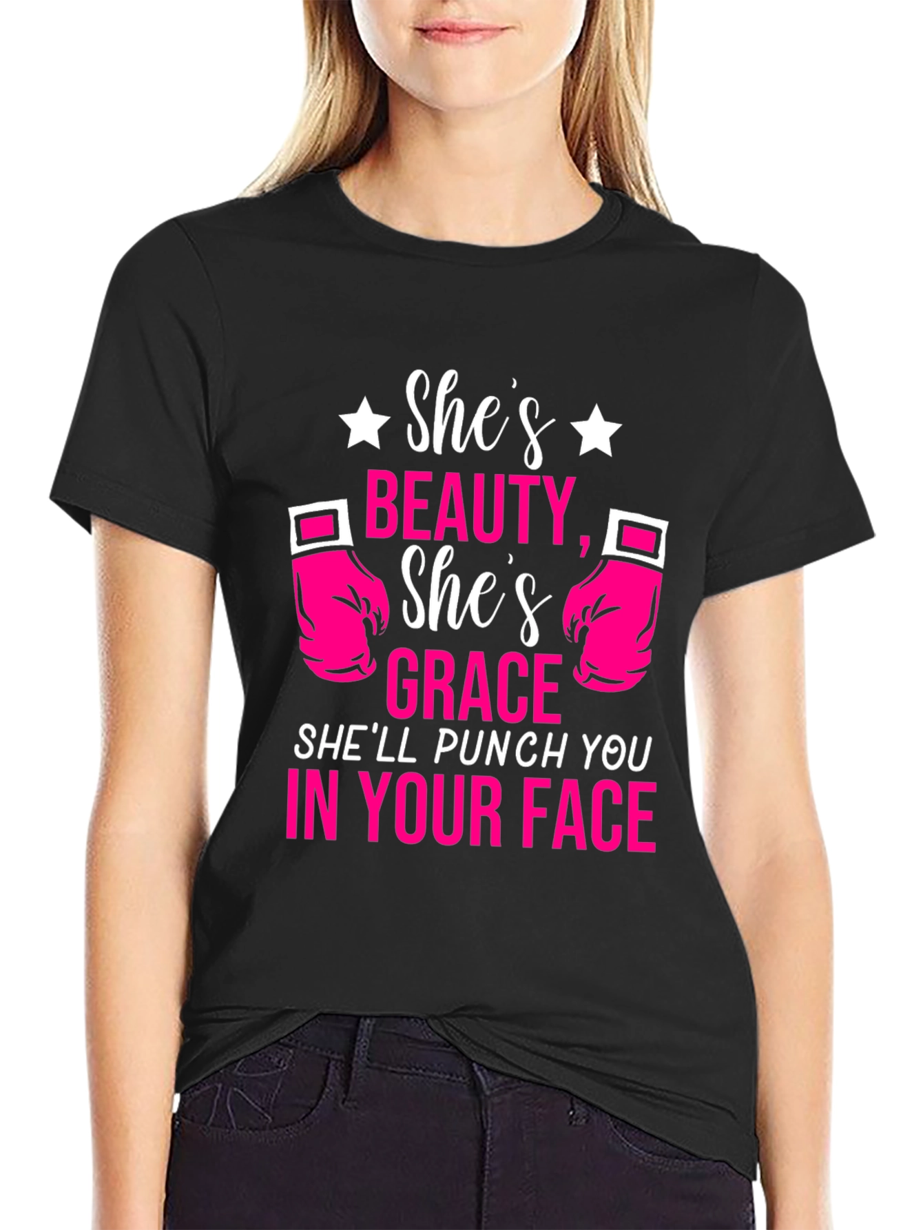 Shes Beauty Grace Punch Face Graphic Tee
