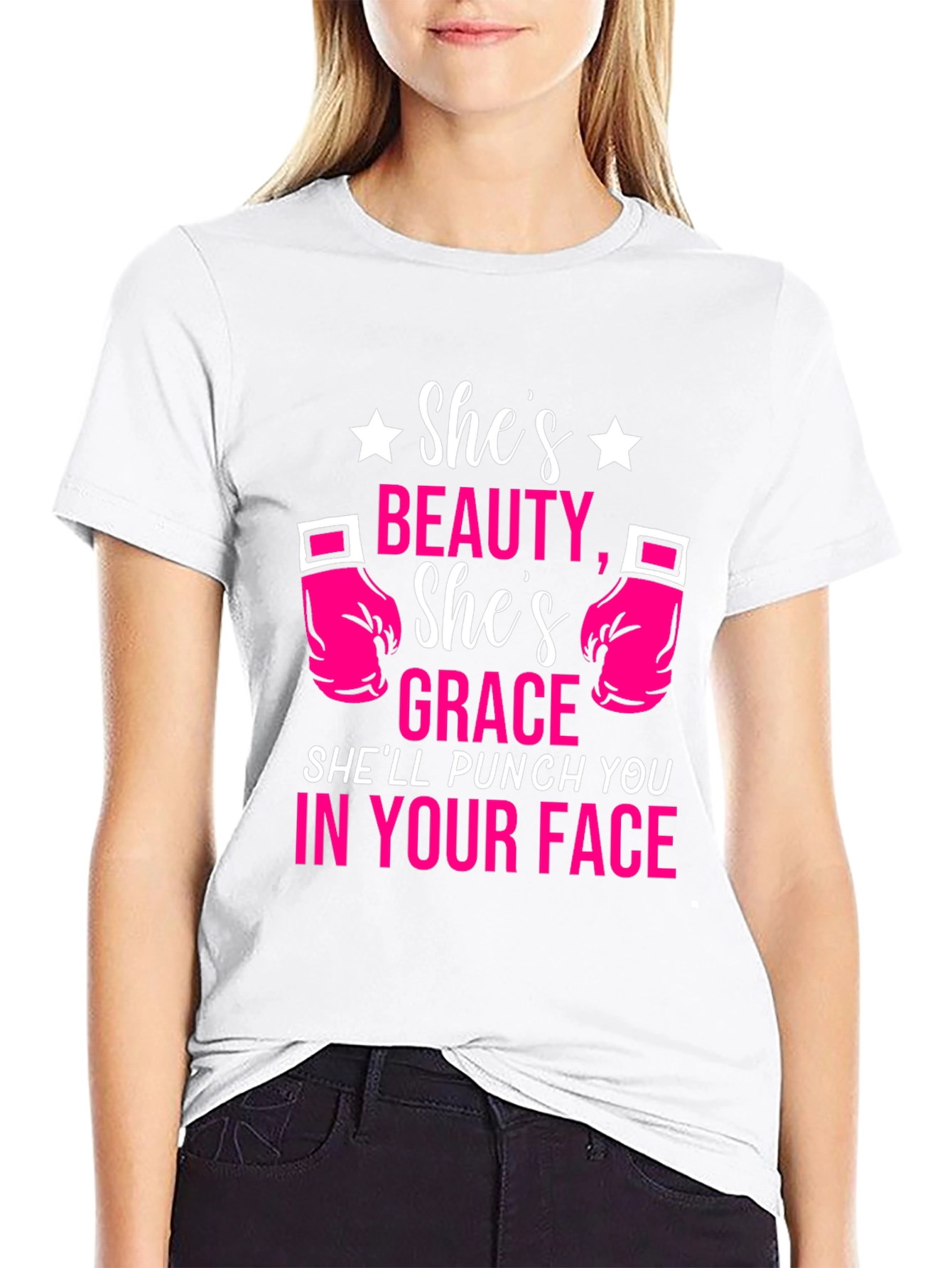 Shes Beauty Grace Punch Face Graphic Tee