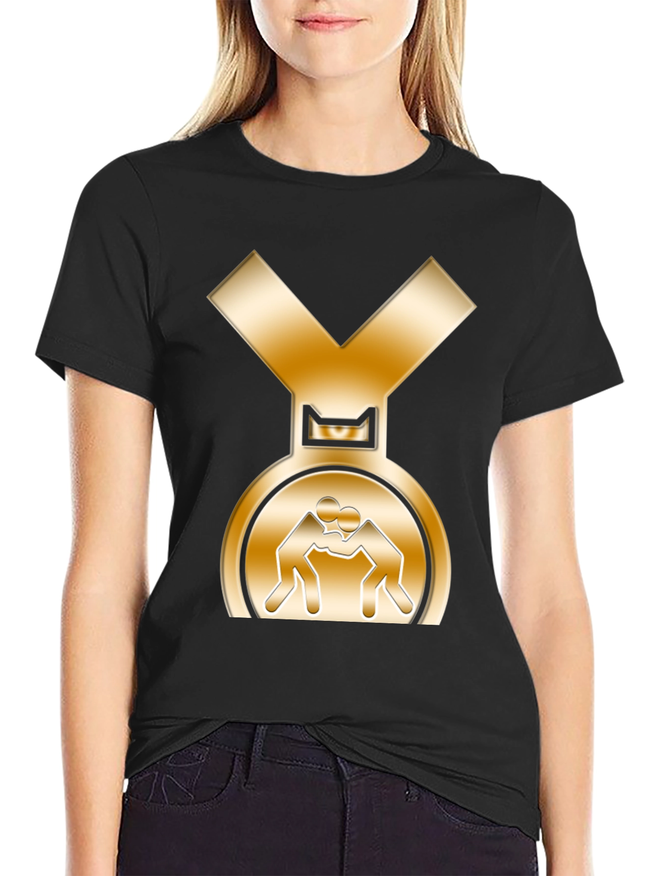 Wrestling Gold Medal Graphic Tee - Black