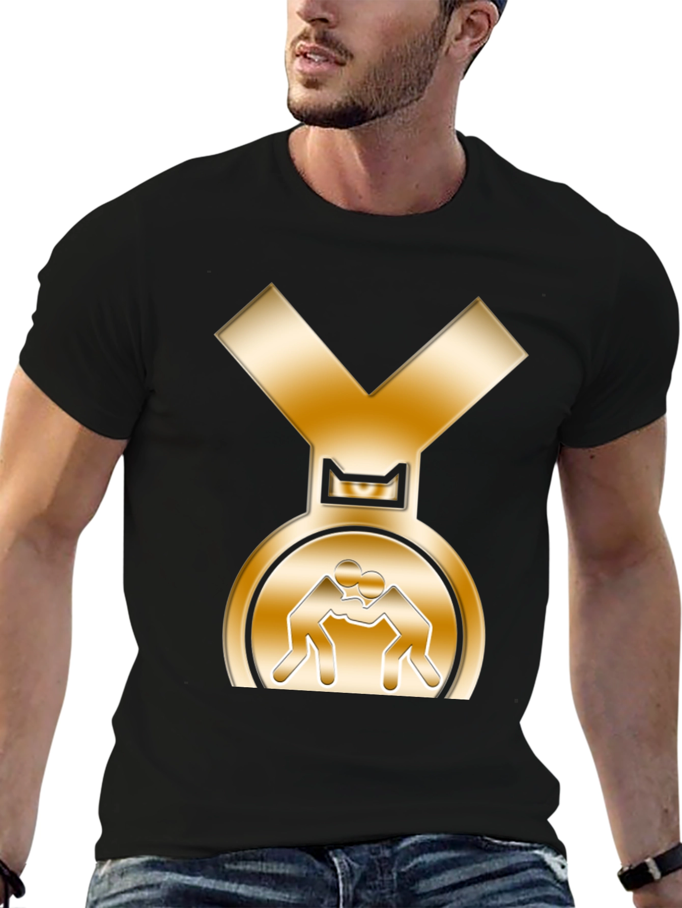 Wrestling Gold Medal Graphic Tee - Black