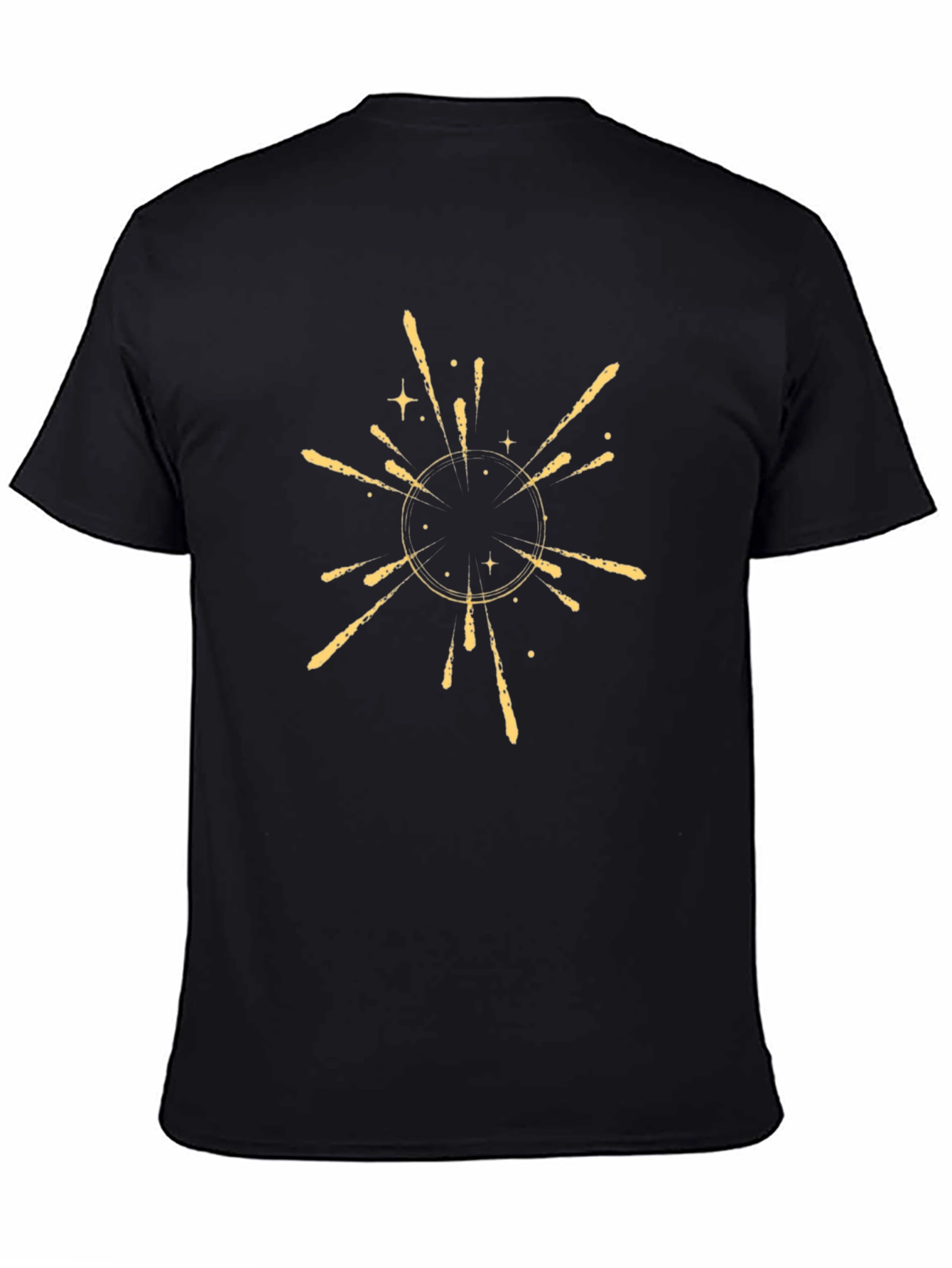 Mens Black T-Shirt with Golden Burst Design