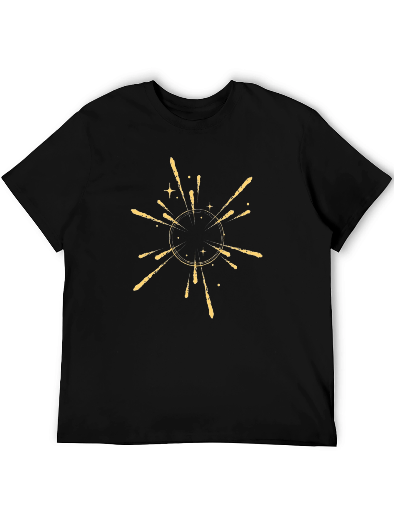 Mens Black T-Shirt with Golden Burst Design