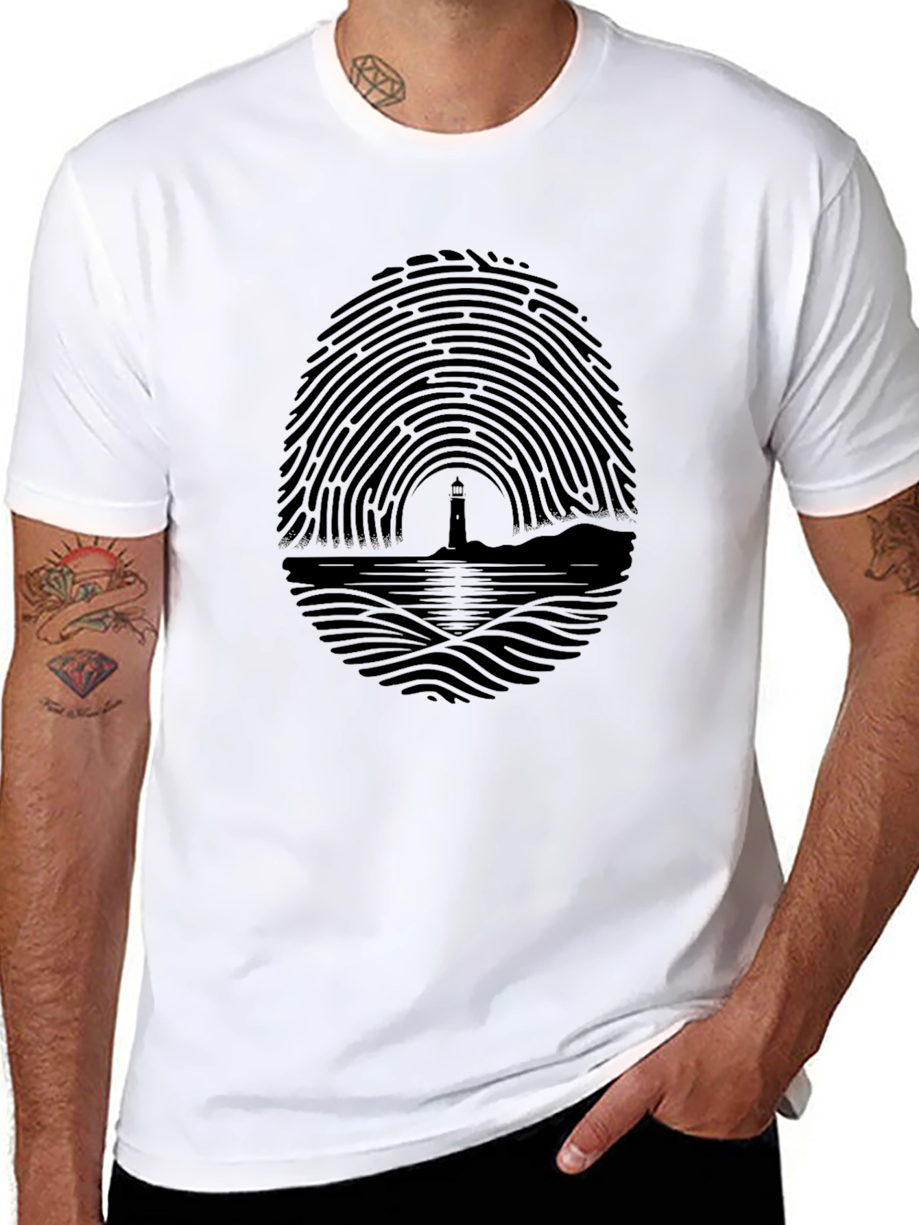 Lighthouse Fingerprint Graphic Tee - Black
