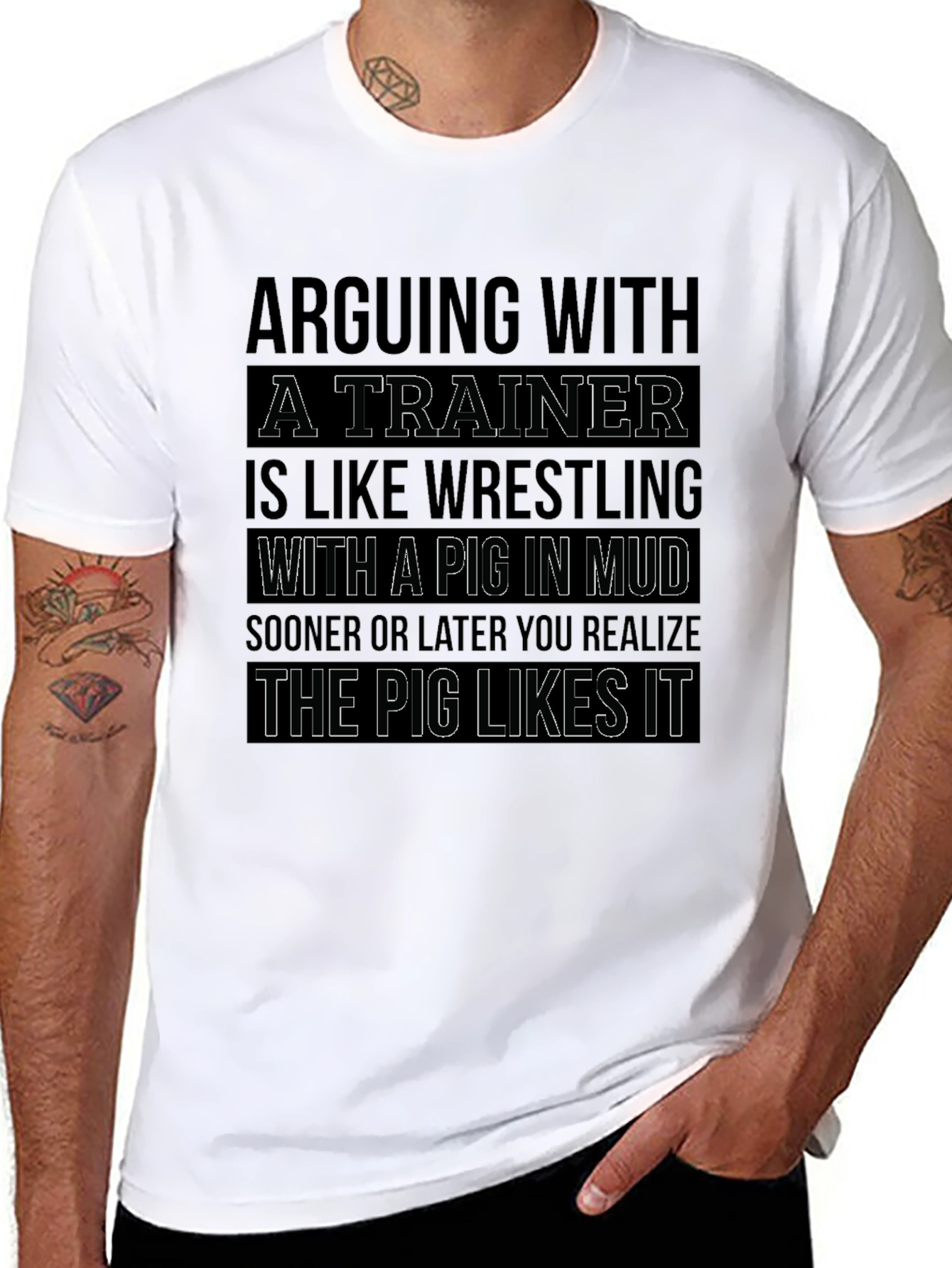 Trainer Wrestling Pig Mud Funny Graphic T-Shirt
