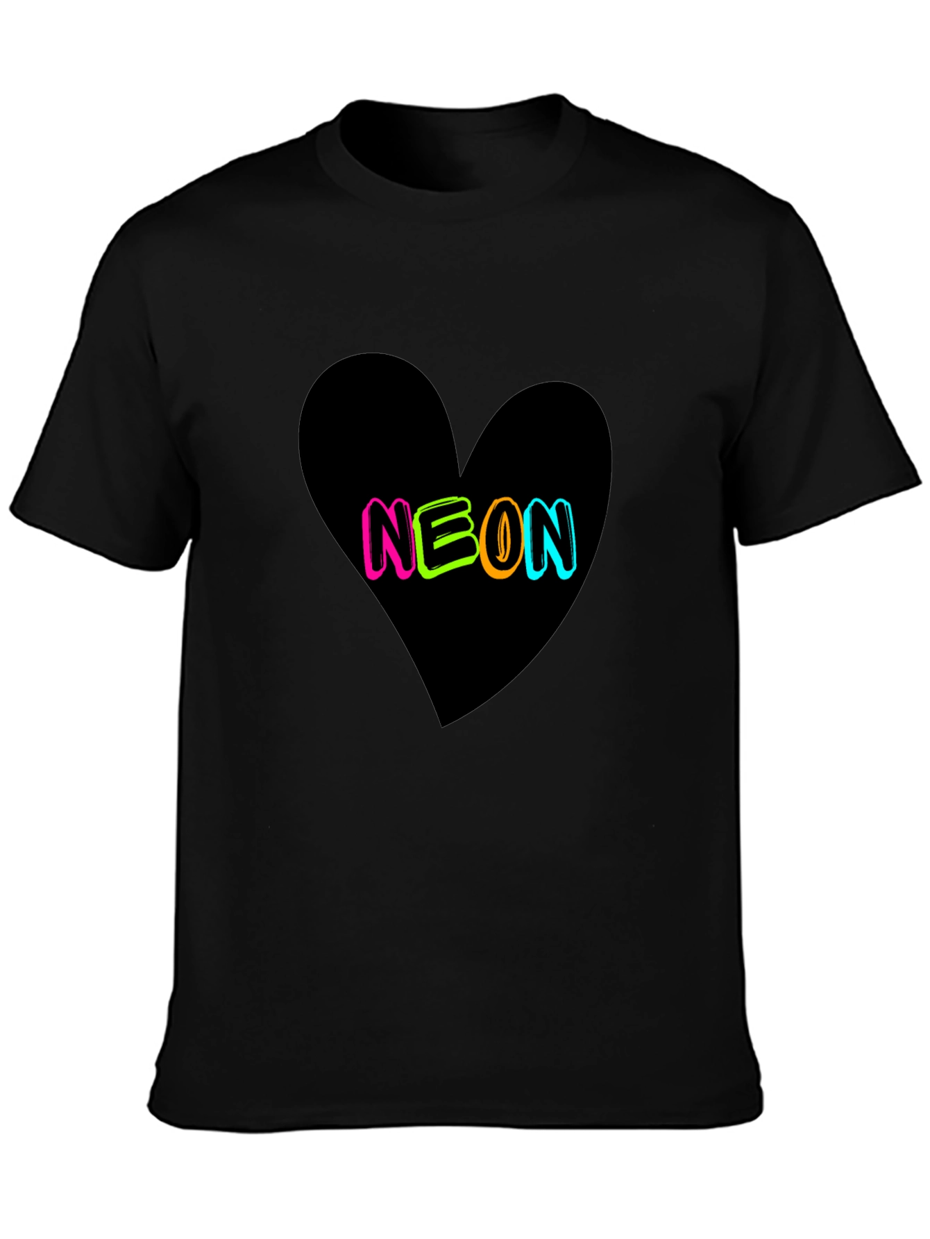 Neon Heart Graphic Tee - Casual Black T-Shirt